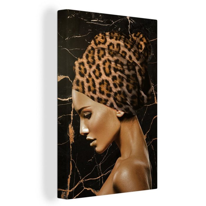 OneMillionCanvasses® Leinwandbild Frau - Tigerdruck - Abstrakt (1 St) Leinwand Bilder für Wohnzimmer Schlafzimmer