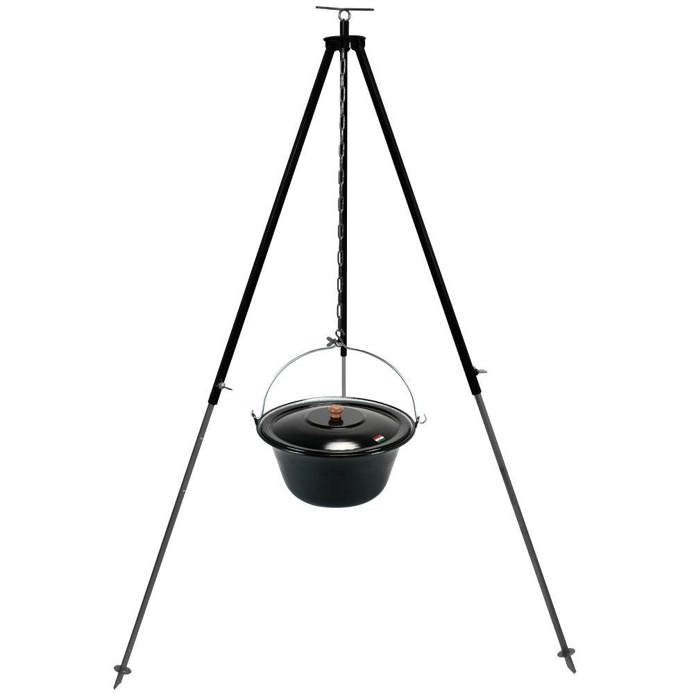 Schwenkgrill Gulaschkessel Set 10 Liter Dreibein KHV Teleskopgestell 180 cm