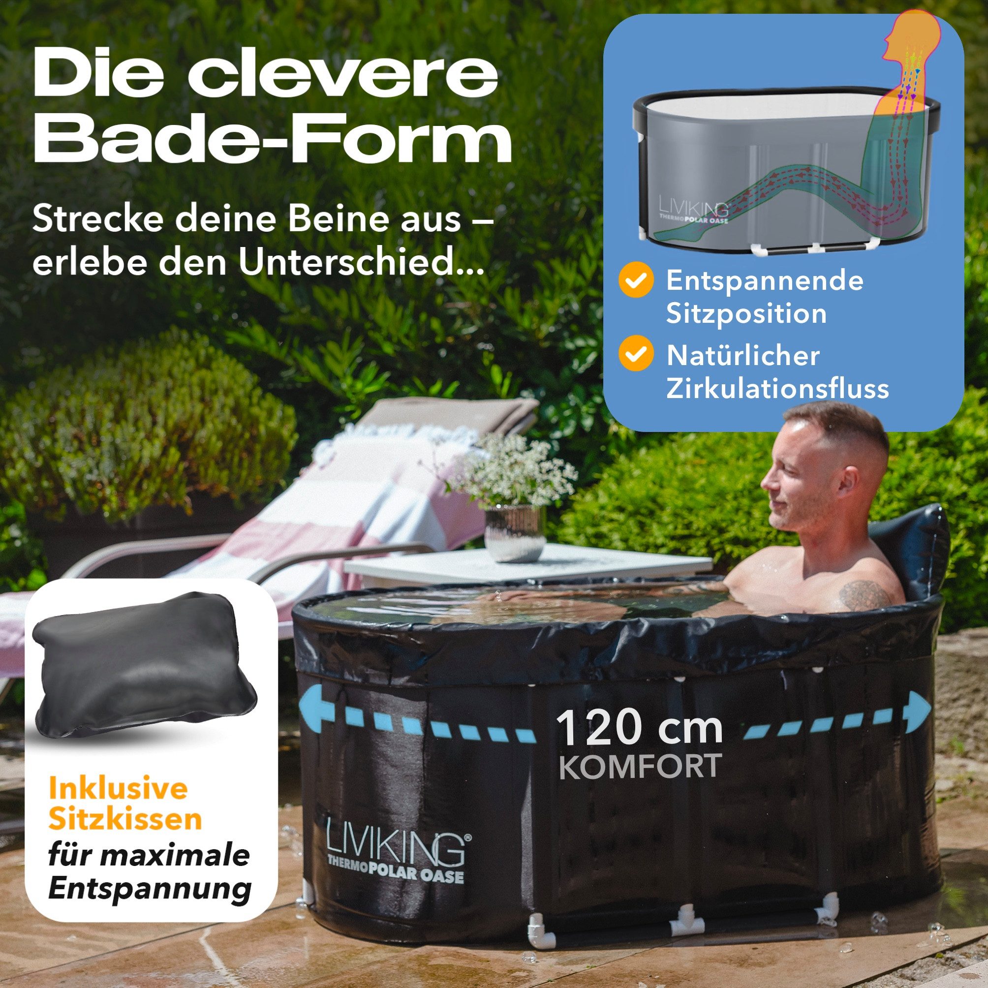 LIVIKING® Badewanne faltbar & Eisbad - 120cm KOMFORT - mobile Outdoor Badew günstig online kaufen
