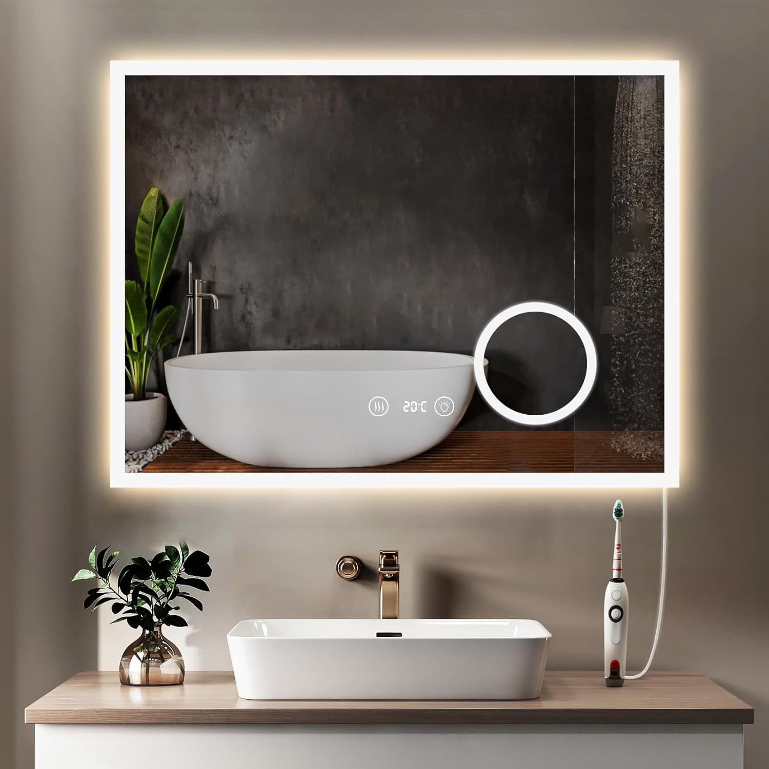Dripex Badspiegel LED Badezimmerspiegel Spiegel Wandspiegel 3 Lichtfarbe 60x80cm