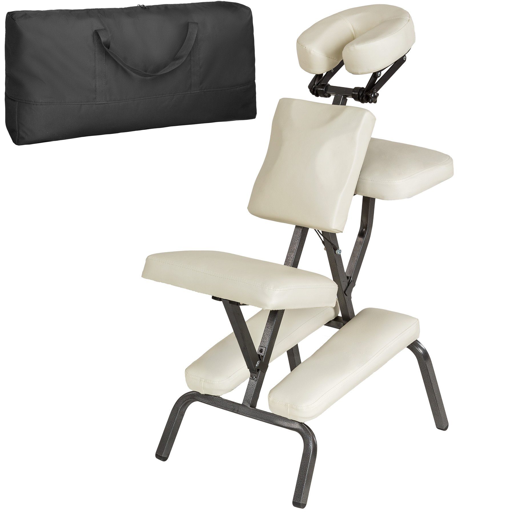 tectake Massagesessel Massagestuhl aus Sitz einstellbar, gepolsterter beige Kunstleder