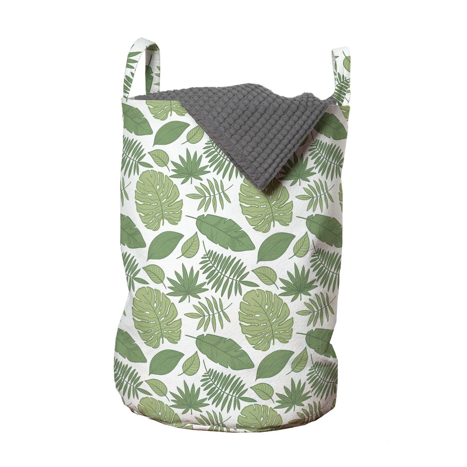 Abakuhaus Wäschesäckchen Wäschekorb mit Griffen Kordelzugverschluss für Waschsalons, Philodendron Dschungel-Blätter Botanik