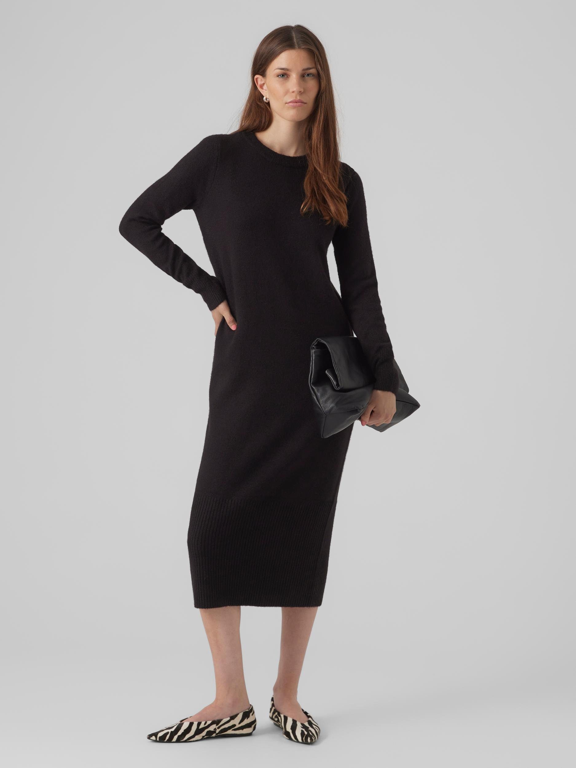 Vero Moda Strickkleid VMPLAZA LS DRESS CALF Black GA Detail:SOLID O-NECK BOO