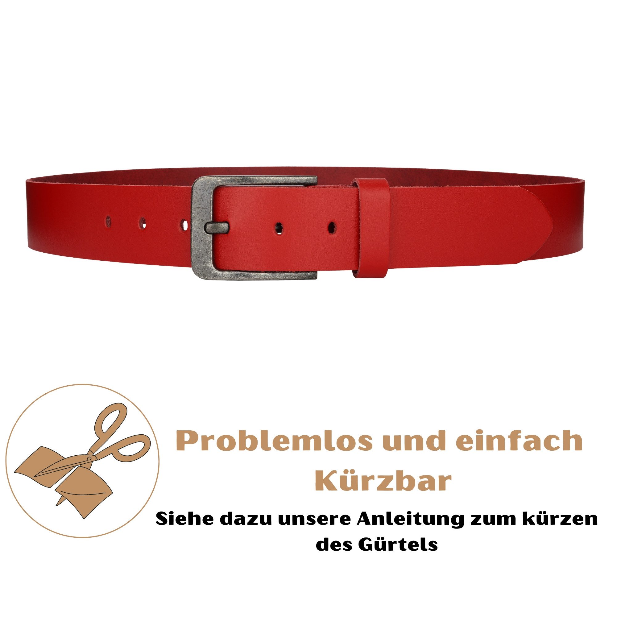 Manza Ledergürtel Gürtel Ledergürtel 4cm breit Echt Leder Jeansgürtel Unisex Kürzbar