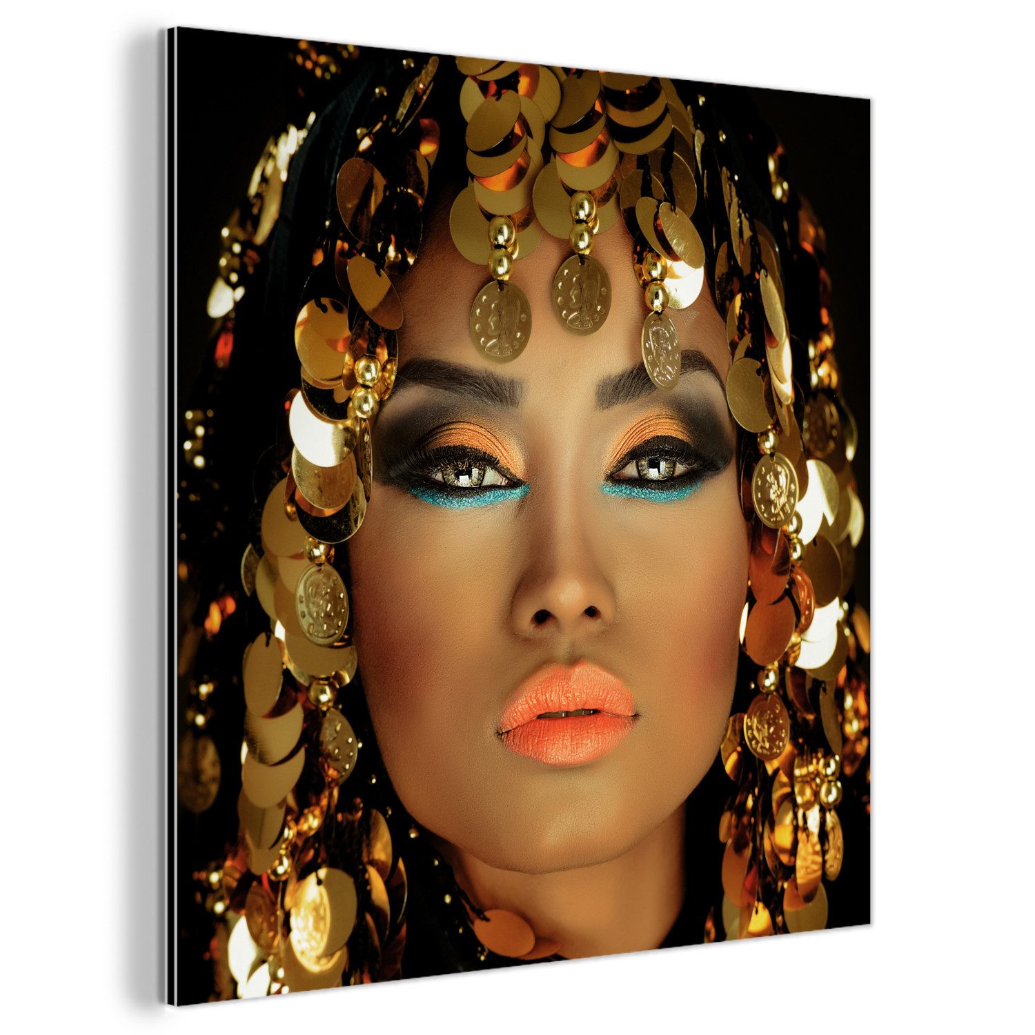 MuchoWow Metallbild Frau - Kleopatra - Gold - Schmuck - Make-up - Luxus, In günstig online kaufen