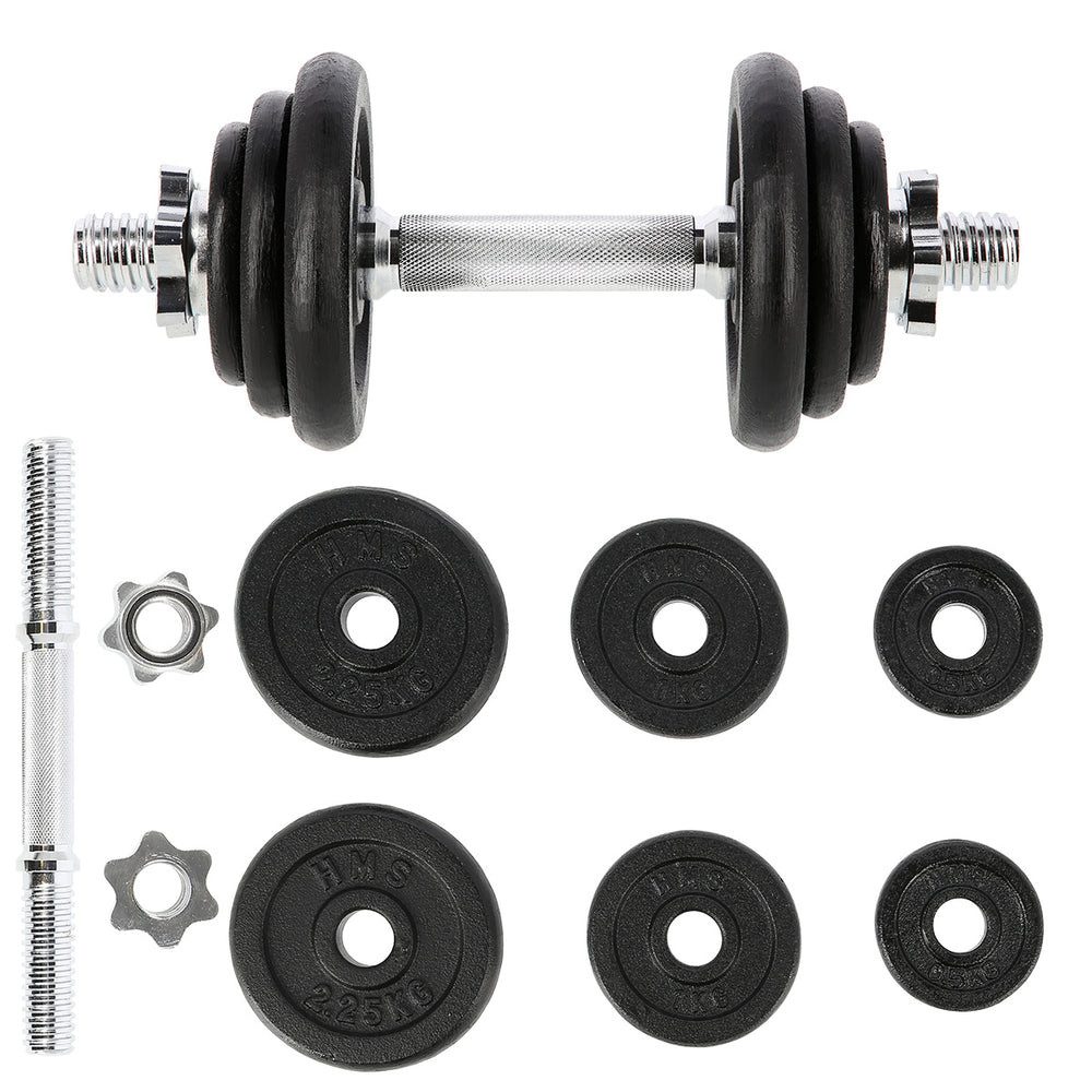HMS Hantel-Set Kurzhantel Gusseisenhantel Krafttraining, (Spar-Set, 35 cm Stange rutschfest), Gusseisen, 10 kg, Sternverschlüsse, geriffelter Griff