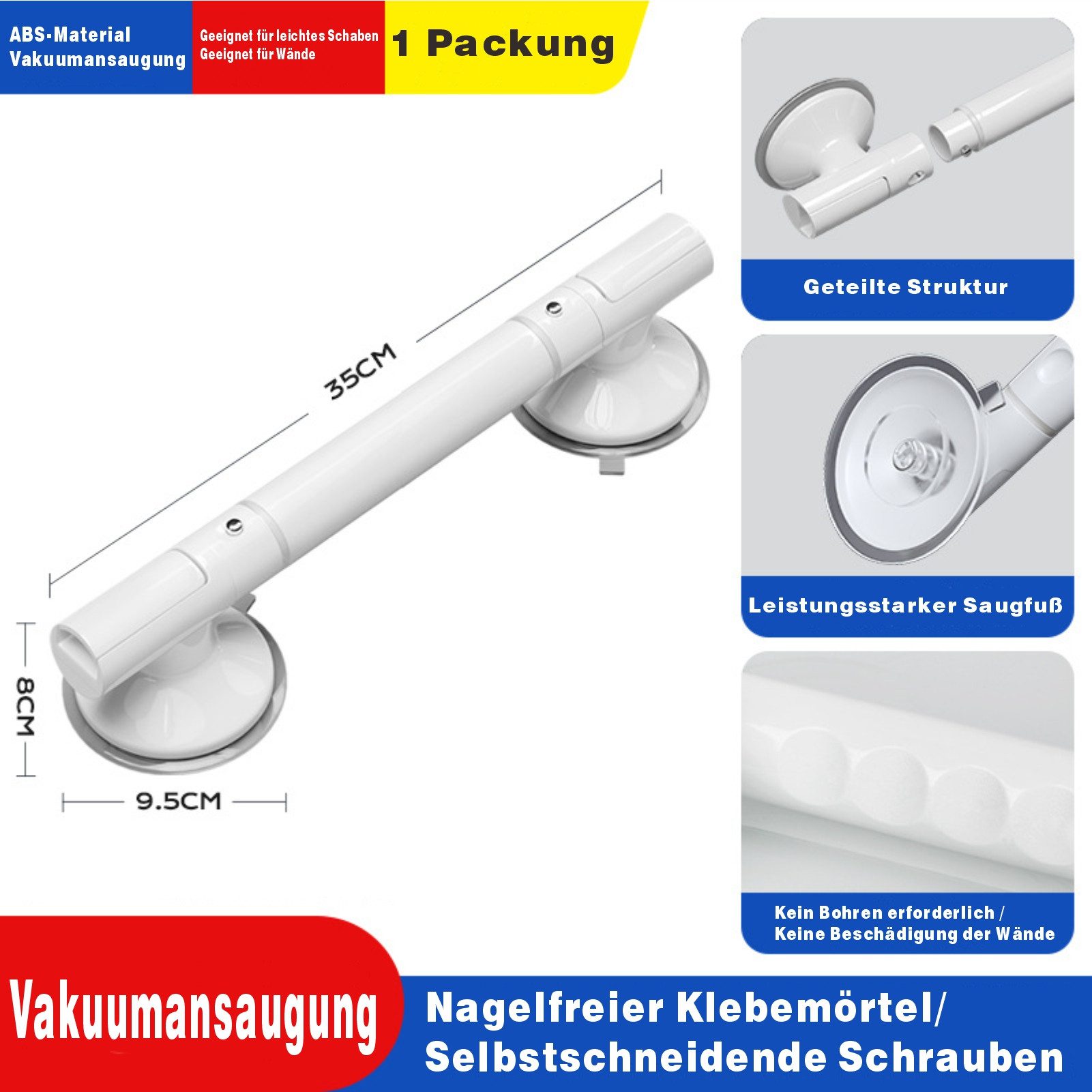 Jumpeak Haltegriff Haltegriffe für senioren,Haltegriff badewanne,Haltegriff mit saugnapf, Länge 35/45cm, Breite 8.5/9.5cm, Höhe 8cm – Bild 2 von 5