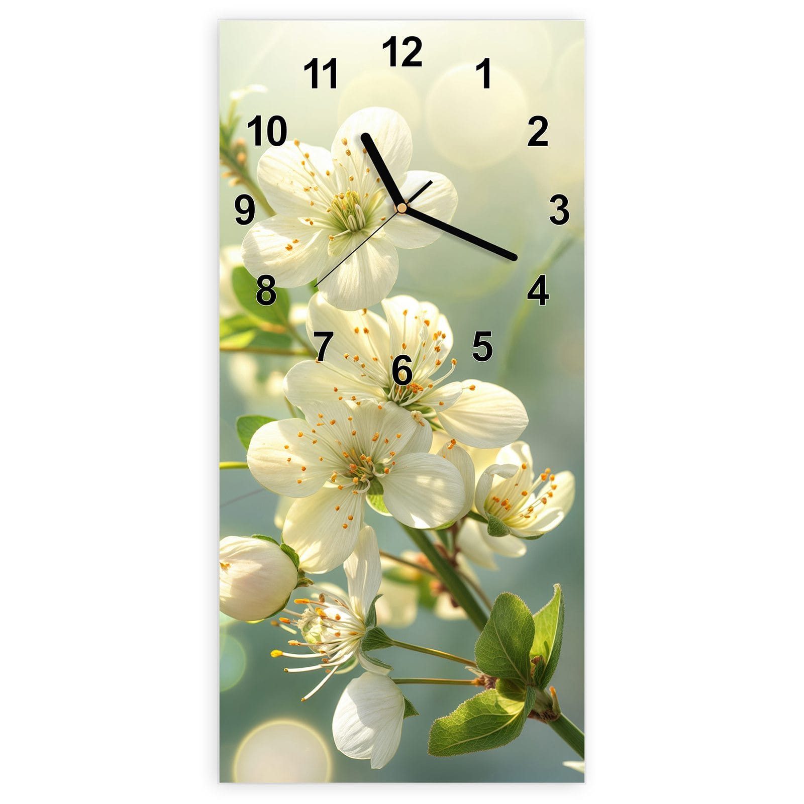 Wanduhr Glasuhr Wandkunst Größe 30 x 60 cm mit Motiv Frühlingserwachen