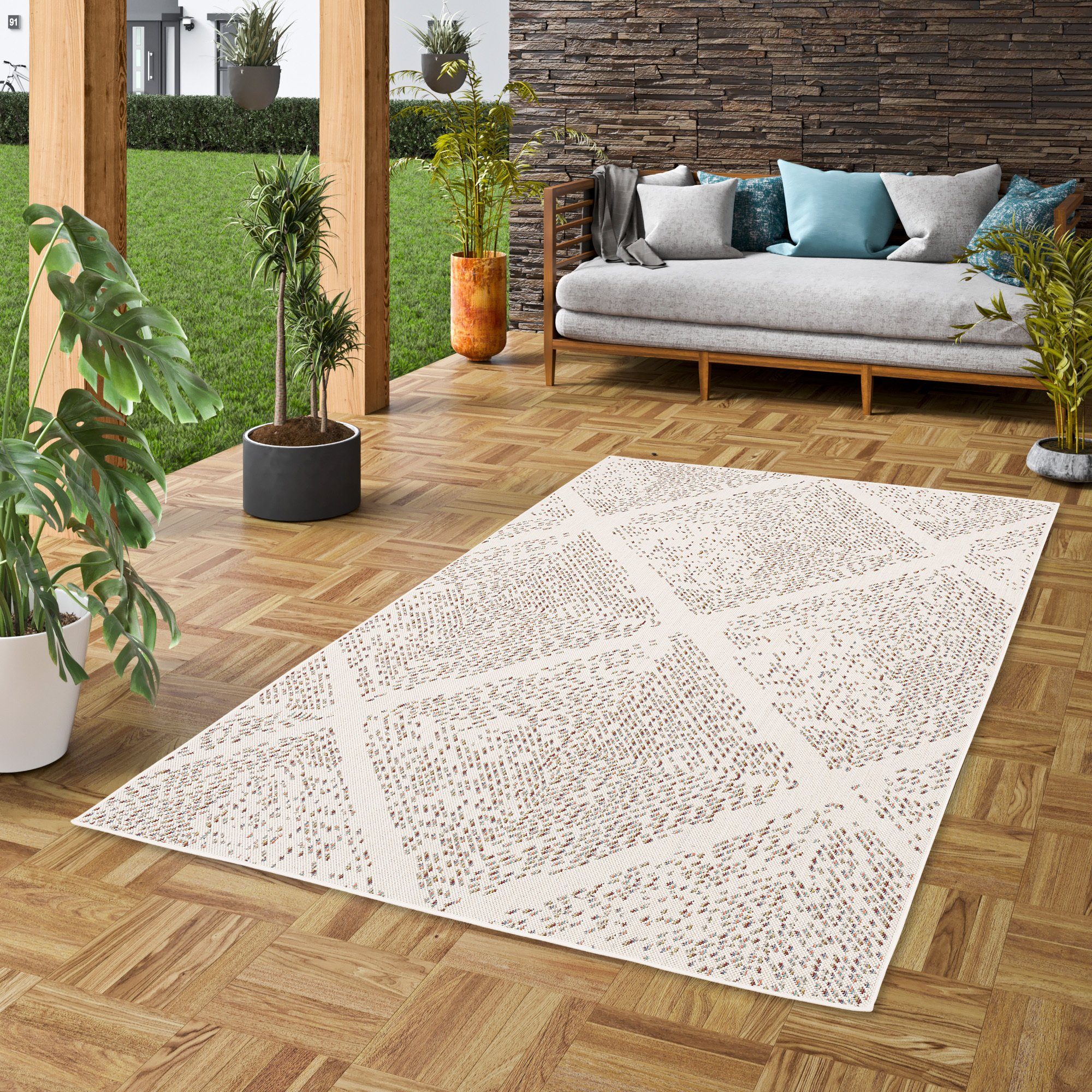 Pergamon Outdoorteppich In & Outdoor Teppich Campus Pixel Rauten, Rechteckig, Höhe: 4 mm