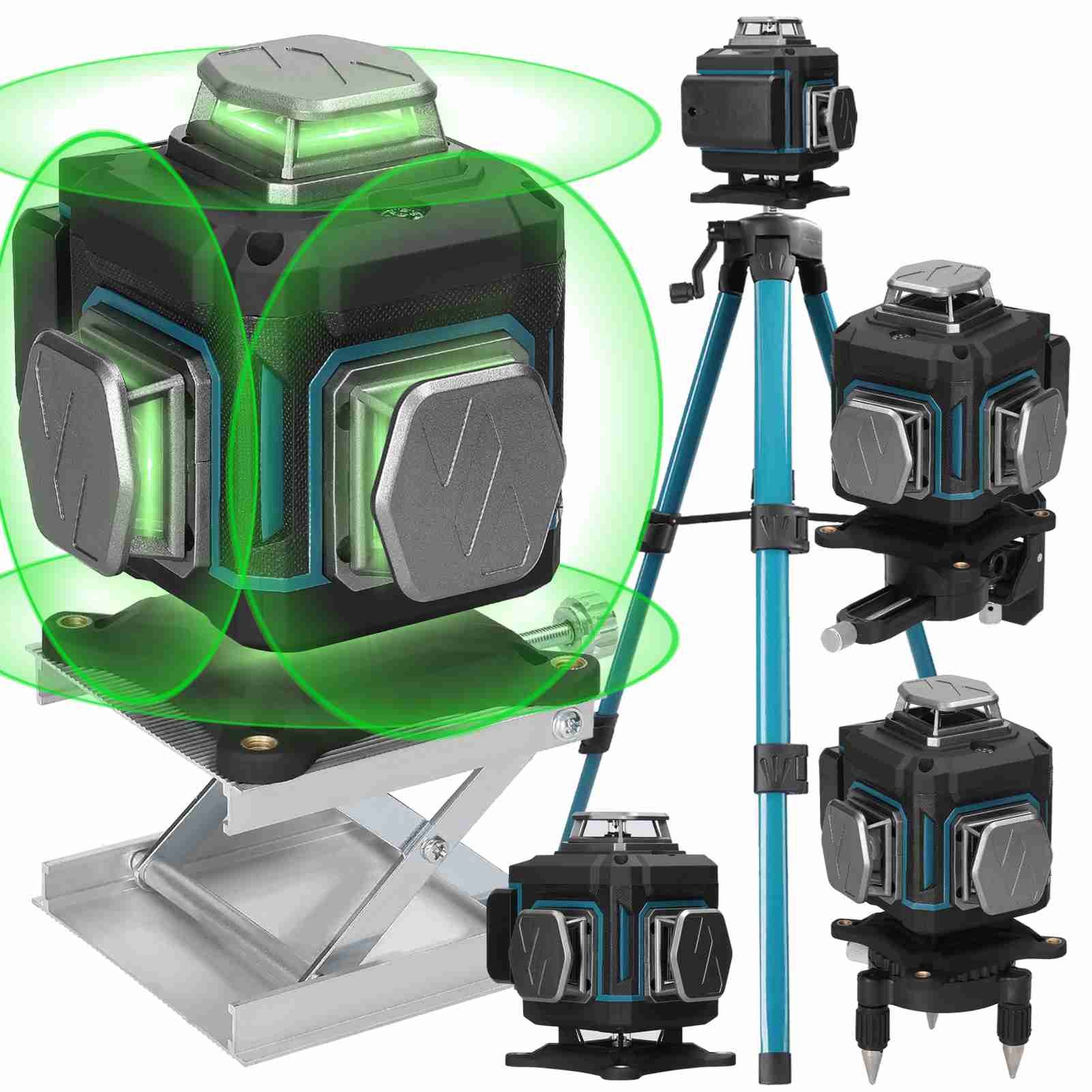 GARRYFIZH Laserwasserwaage 16 Linien Laser Level Grün 360° Selbstnivellierend Set mit Stativ, Touchdisplay Steuerung, Neigungsmodus Funktion, Aluminiumkonstruktion
