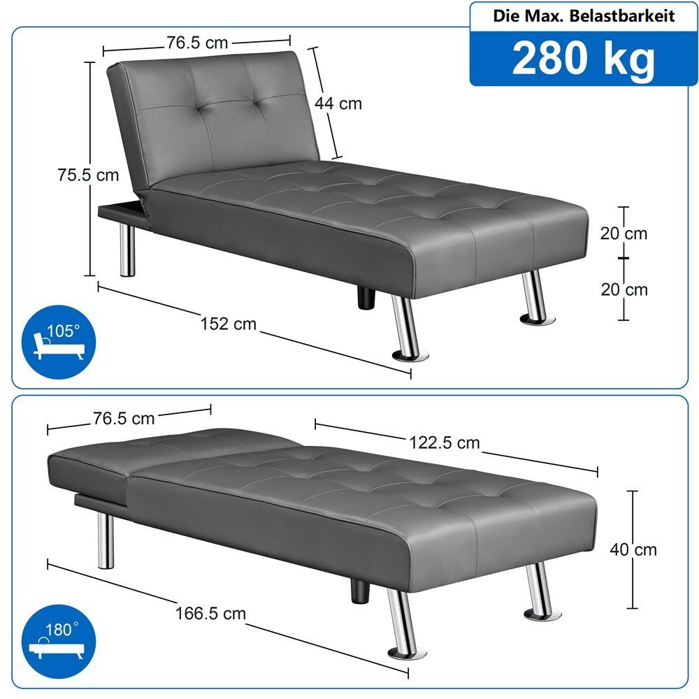 Bettsofa Couch Yaheetech Relaxsofa Klappbett Klappsofa grau Schlafsofa, Gästebett