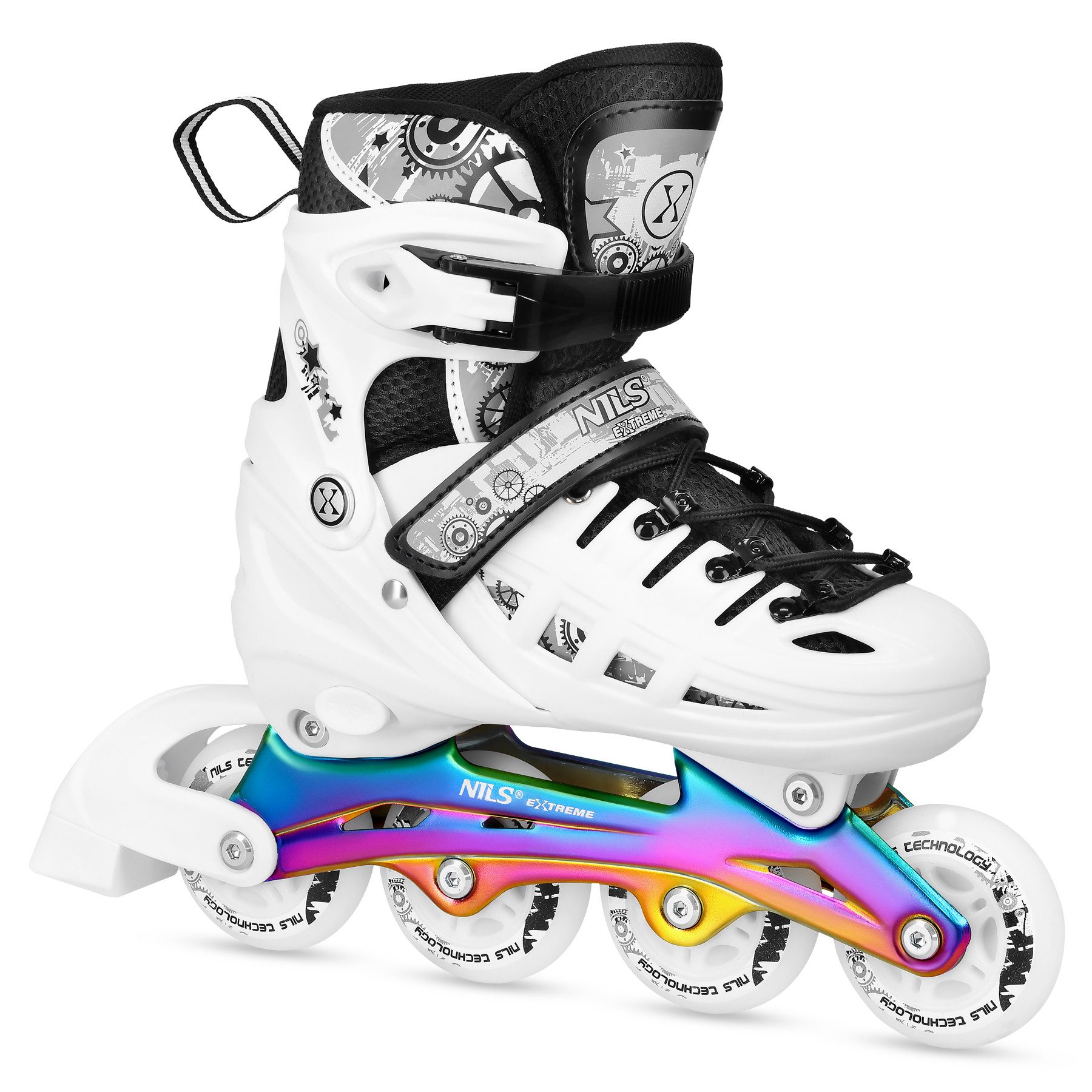 NILS EXTREME Schlittschuhe 4-IN-1 Inliner LED Inlineskates Rollschuhe wechselbare Kufen weiß, Verstellbare Größe & leuchtende Rollen