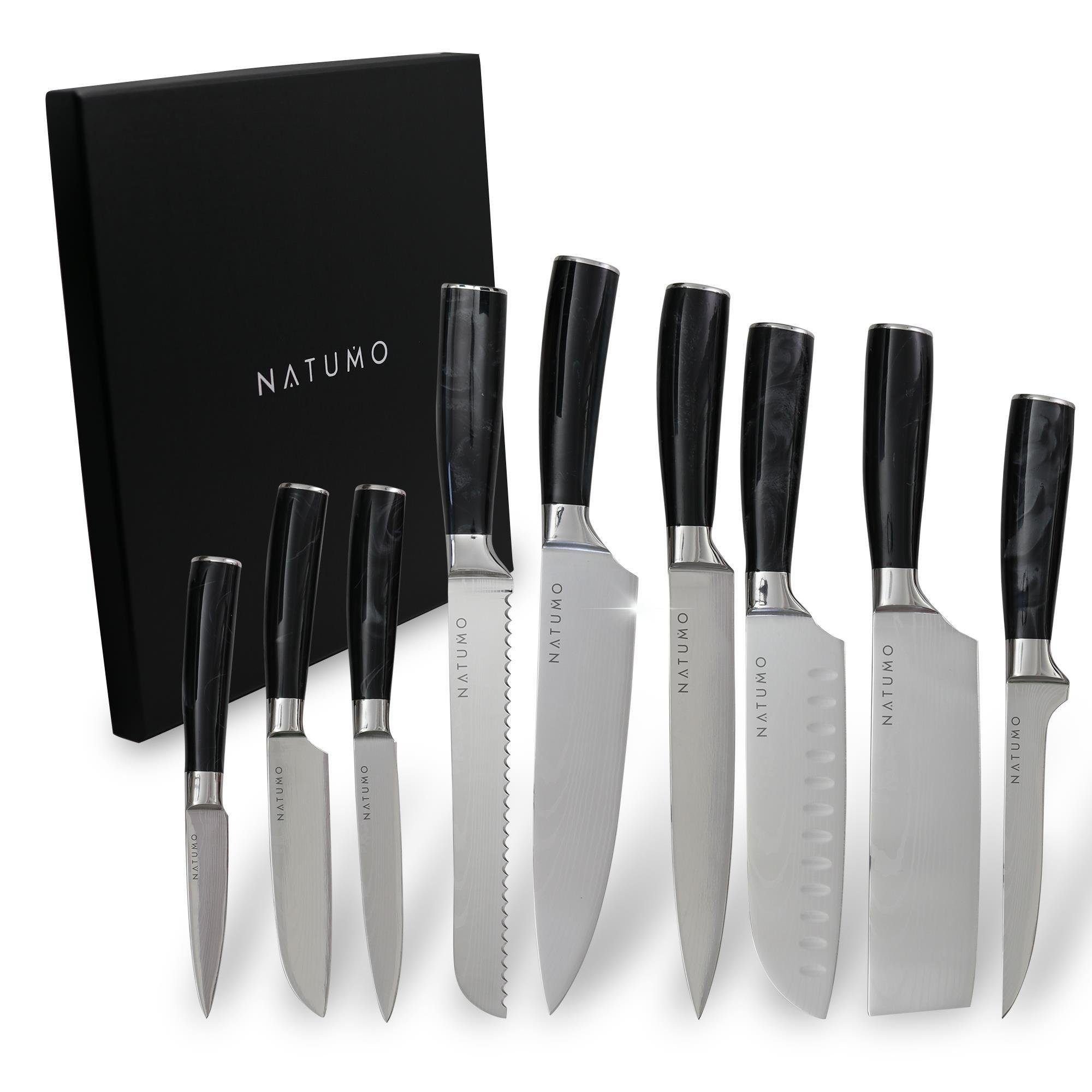 natumo Allzweckmesser NATUMO Küchenmesser Set 9-teilig. HRC 56+ scharfes Messerset Profi in schwarz