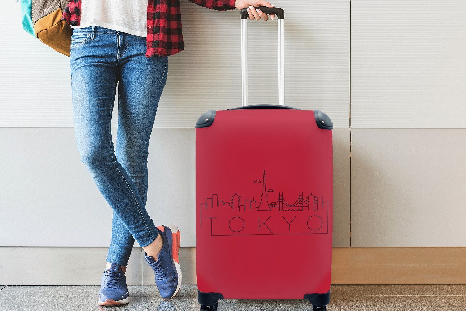 Rollen, rollen, Skyline Reisekoffer für 4 MuchoWow Handgepäck Handgepäckkoffer rot, mit "Tokio" Ferien, Reisetasche Trolley,