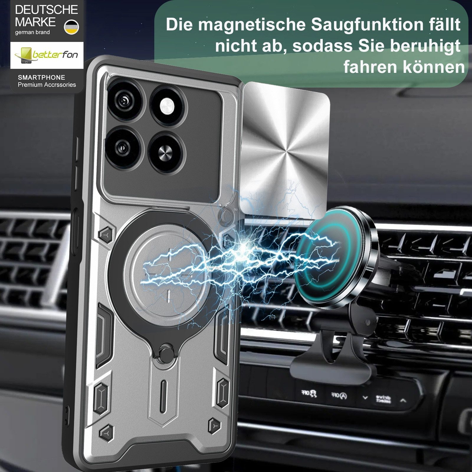 betterfon Handyhülle für ZTE Blade Hülle mit Slide Kameraschutz Ringhalter, Outdoorhülle mit Ringhalter Smartstand und Silikonkern – Bild 3 von 5