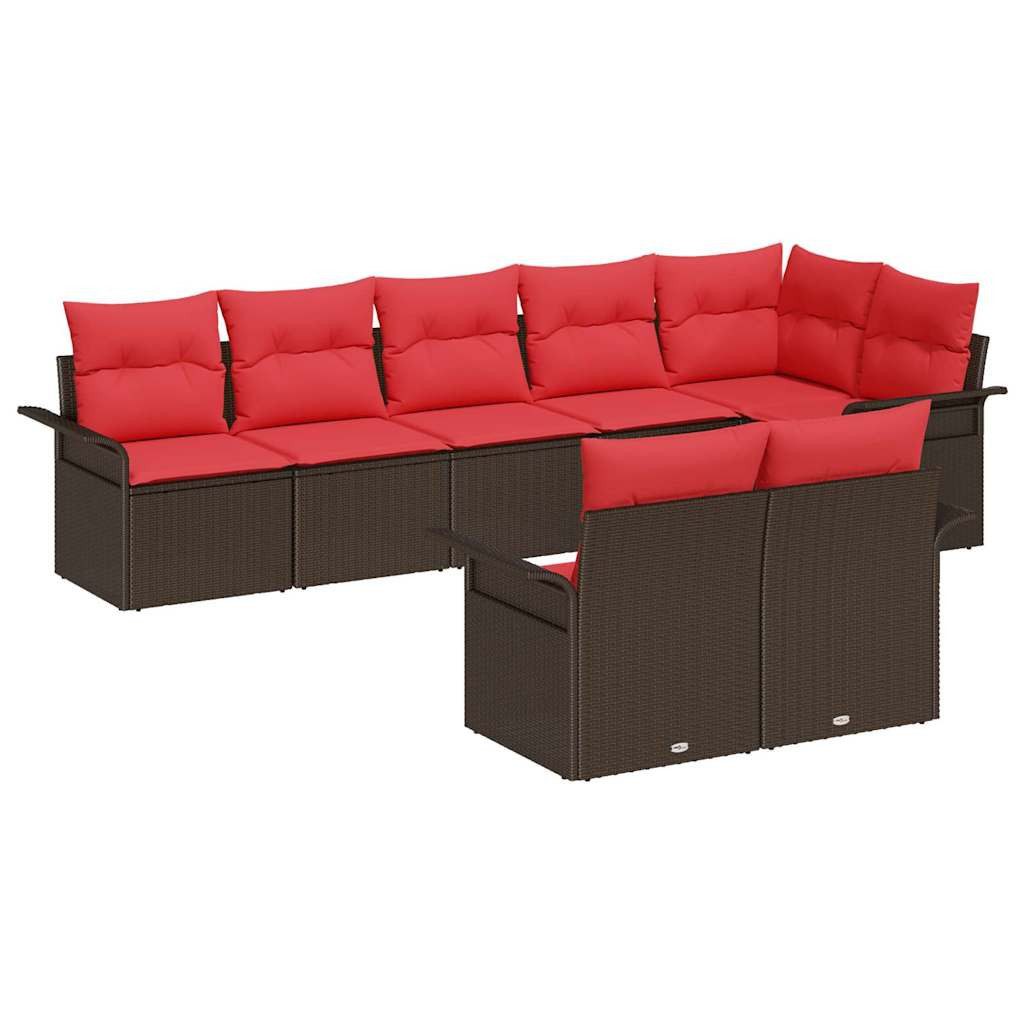 vidaXL Gartenlounge-Set Gartensofa-set mit Speicher 8 pcs Braun Poly-Rattan, (8-tlg)