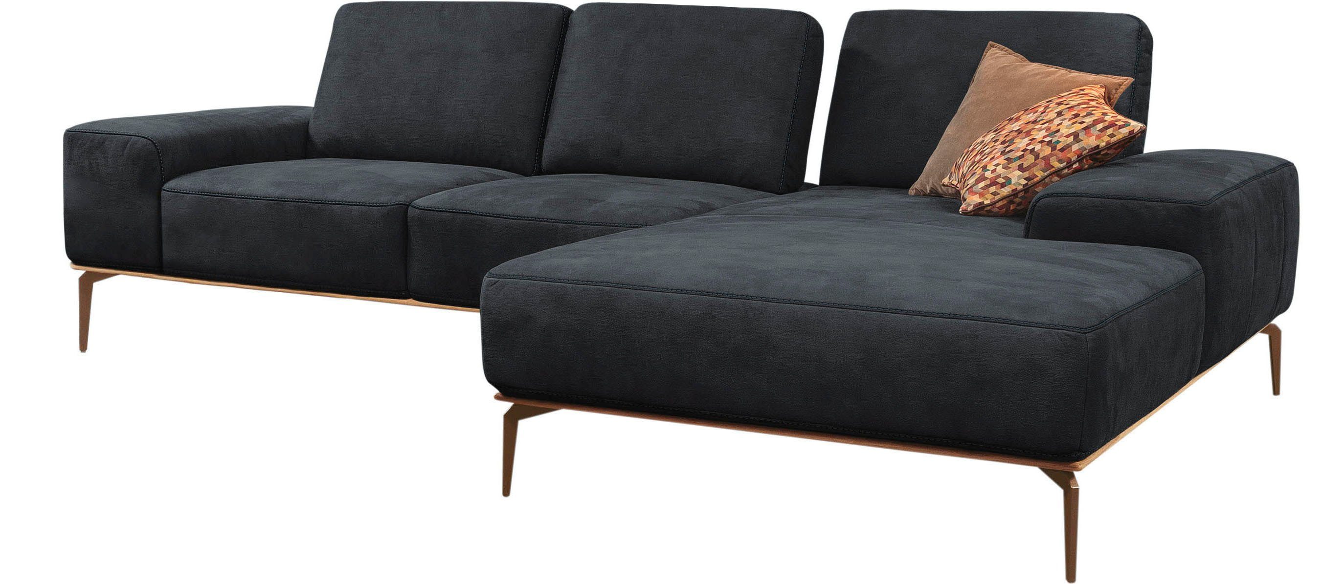 W.SCHILLIG Ecksofa run, Designsofa mit tollem Sitzkomfort, bequem, L-Form, mit Holzsockel, Füße in Bronze pulverbeschichtet, Breite 279 cm