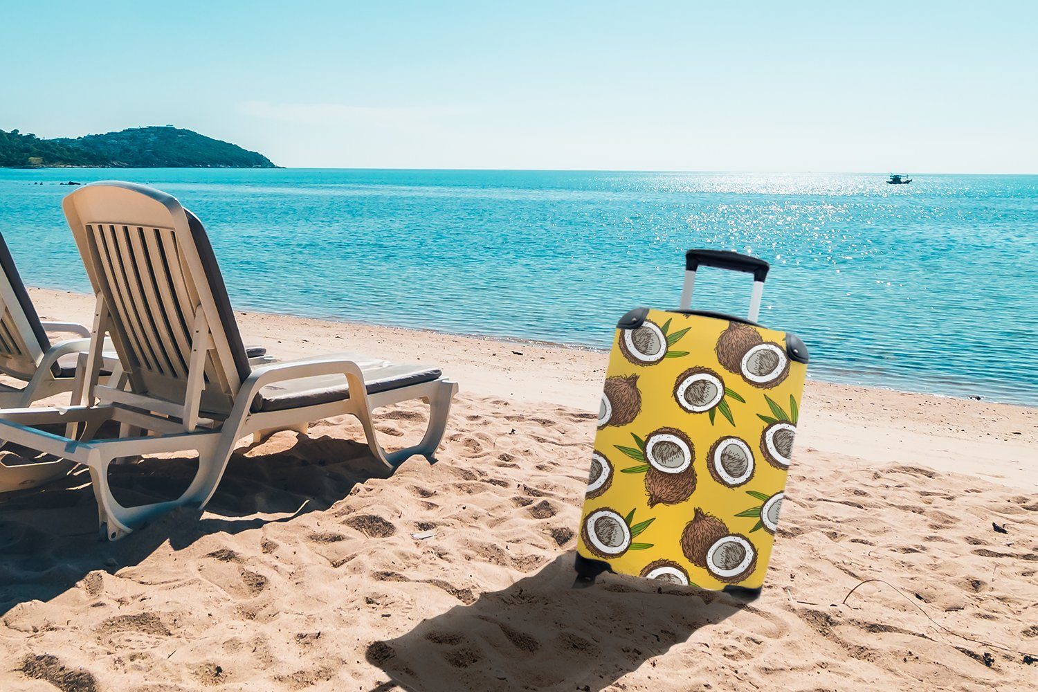 für 4 Kokosnuss MuchoWow Reisetasche Blatt Ferien, - - mit Rollen, Design, Tropisch Trolley, rollen, Hawaii - - Handgepäck Handgepäckkoffer Reisekoffer
