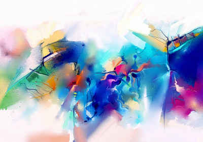 wandmotiv24 Fototapete Gemälde mit verschiedenen Blautönen, strukturiert, Wandtapete, Motivtapete, matt, Vinyltapete, selbstklebend