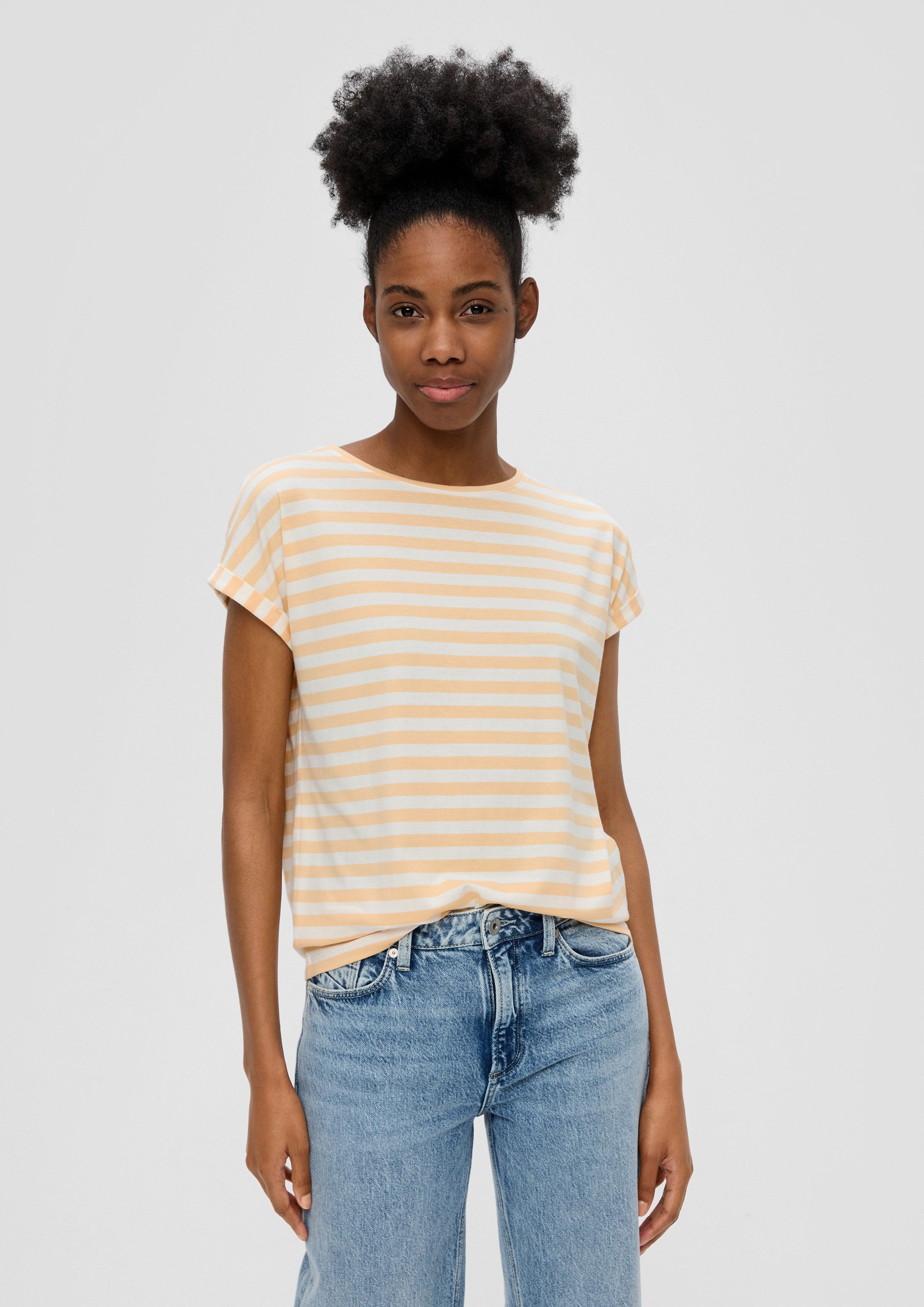 QS Kurzarmshirt T-Shirt Gestreiftes T-Shirt im Relaxed Fit