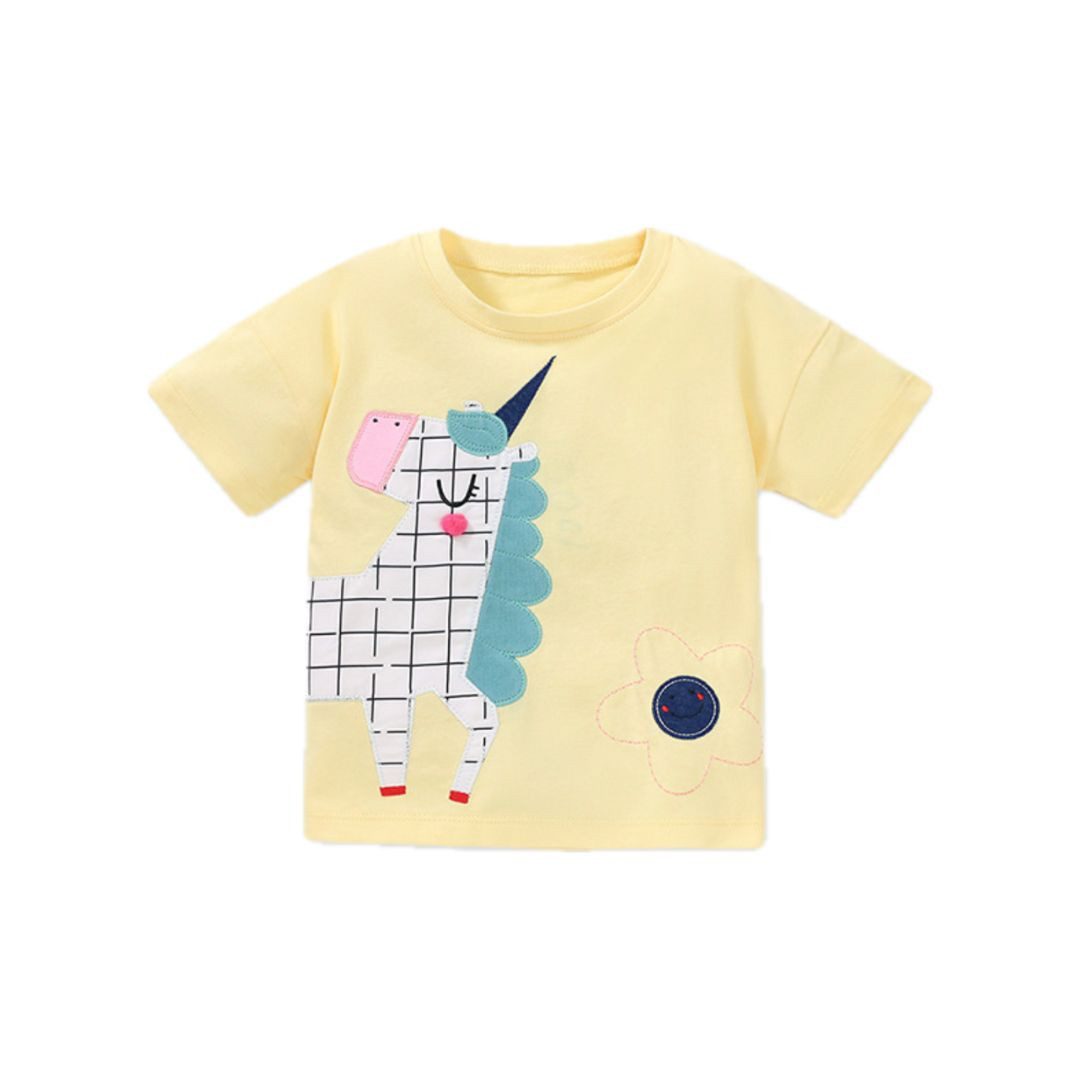 T-Shirt Kurzarm Shirt gelb mit witzigem Motiv 'Einhorn'
