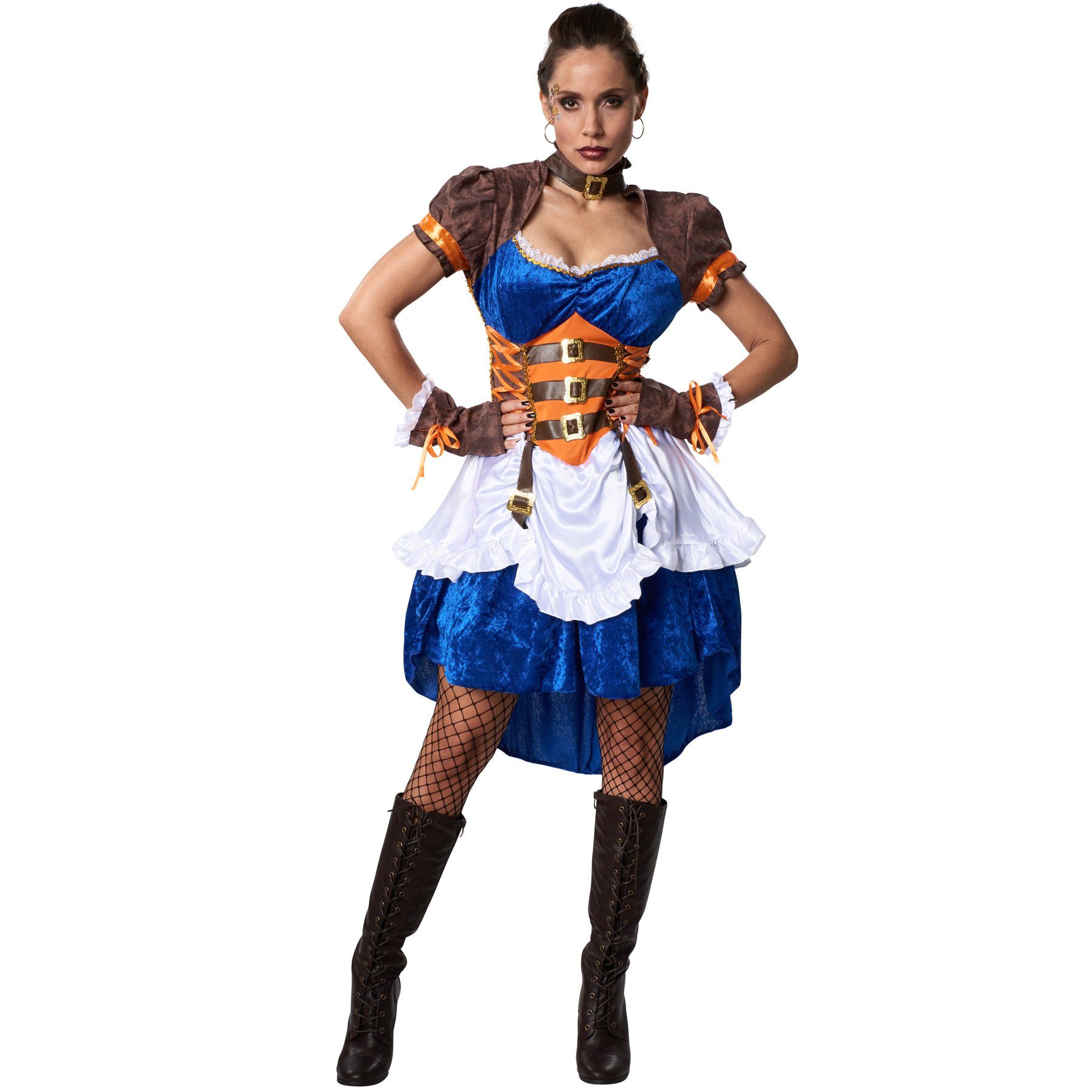 dressforfun Kostüm Frauenkostüm Steampunk Abenteurerin, Farbenfrohes Kleid mit kurzen Ärmeln