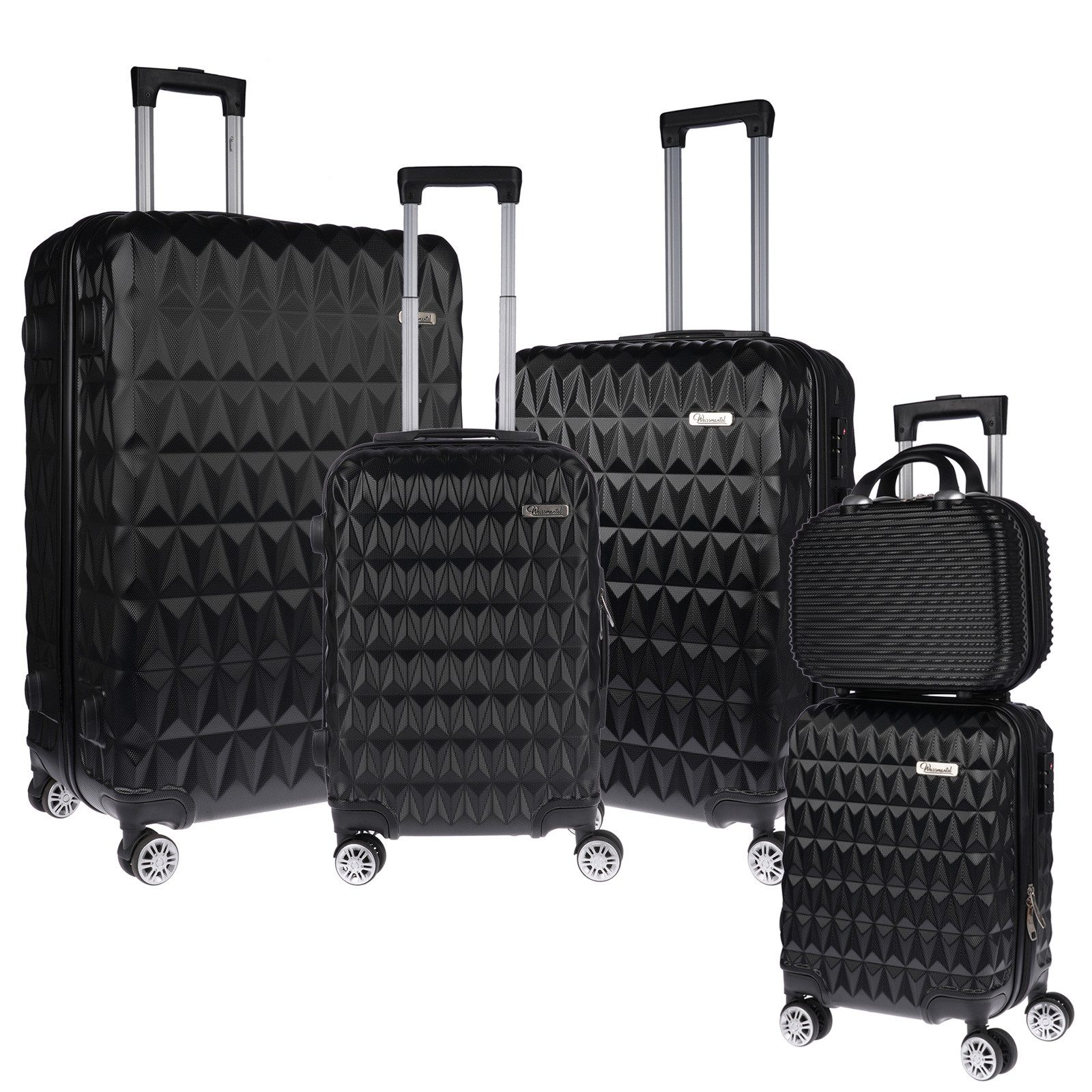 Weissmantel Kofferset 5er Koffer Set Hartschalenkoffer Kofferset XL Bordgepäck Handgepäck, (Suitcase 5 teilig Rollkoffer, Hartschalenkoffer Set, Reisekoffer, Kofferset, Koffer Set, Tolley Set), Mit Dehnfalte / Dehnfuge erhöht das Volumen der Koffer um 15 Prozent