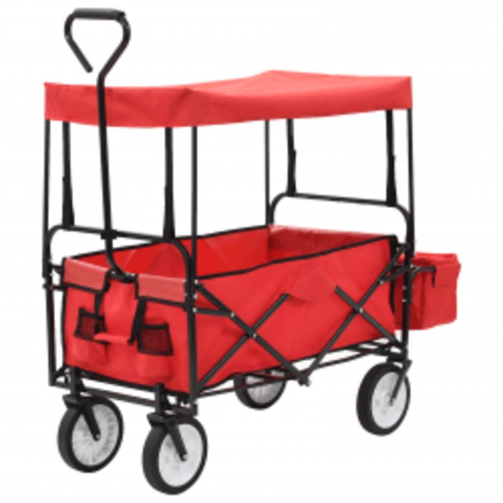 vidaXL Rollwagen Klappbarer Handwagen mit Sonnendach Stahl Rot, (1 St)