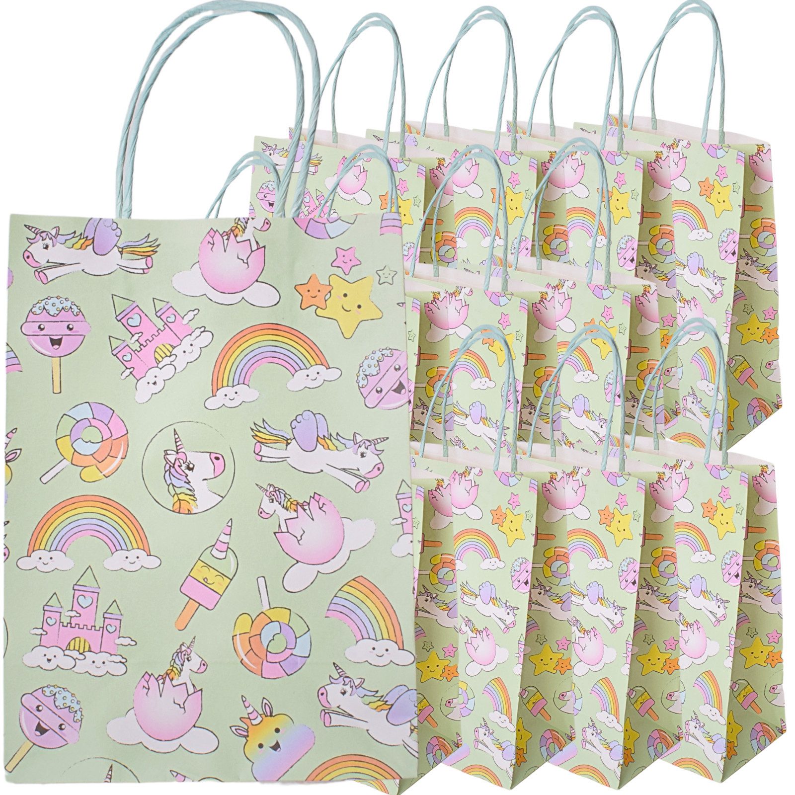 TE-Trend Tragetasche 12 Stück Einhorn Motiv Geschenktüten Papiertüten mit 12 Stickern (12-tlg., faltbar, wiederverwendbar), mit Piratenmotiv