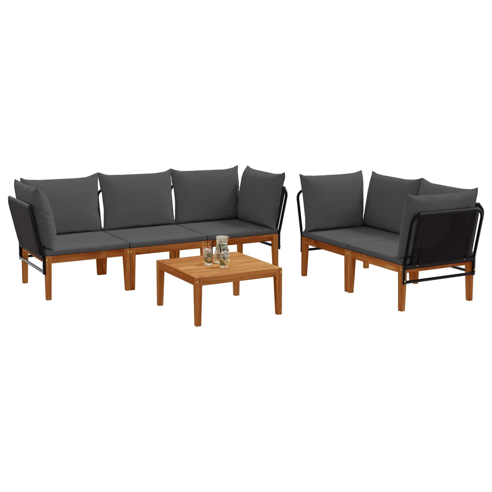 vidaXL Sofaelement 6 Stk. Massives nholz & Seil Natur (6 St)