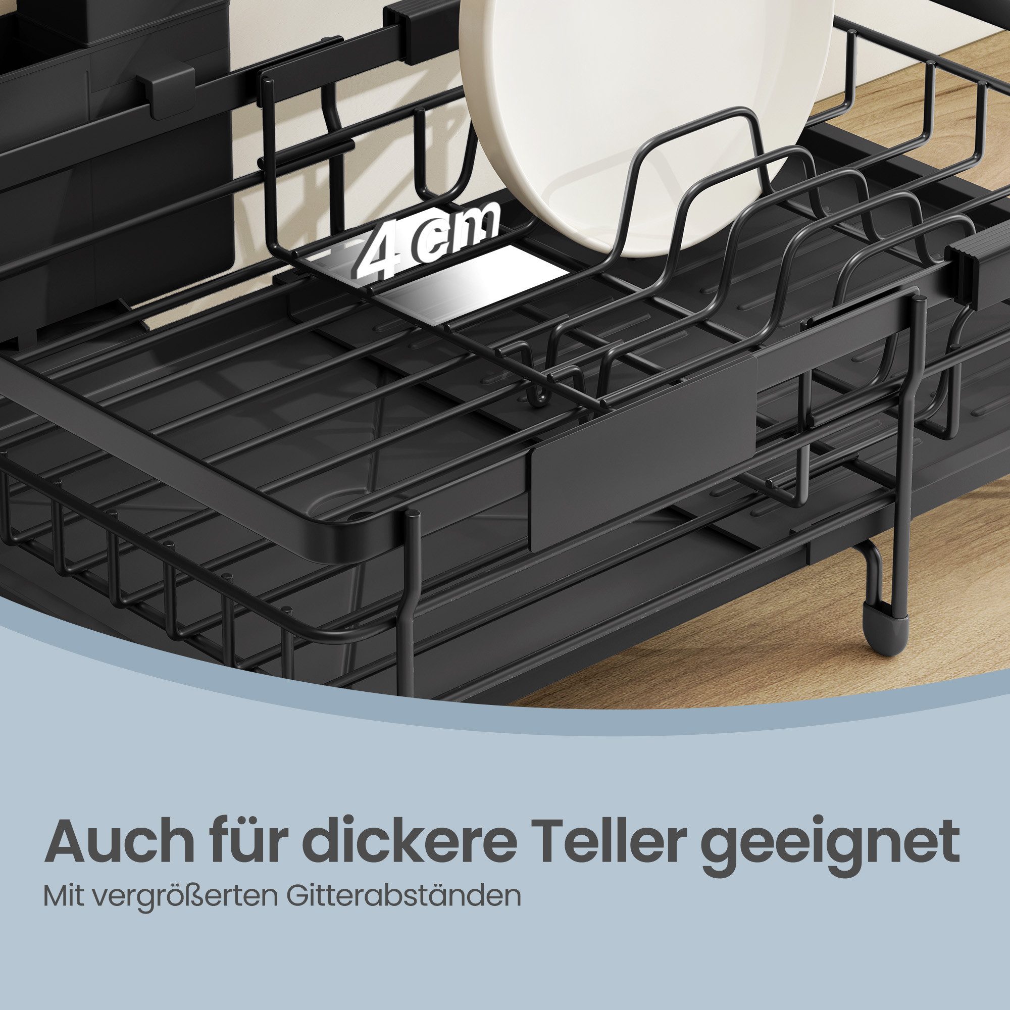 SONGMICS Trockenständer Abtropfgestell Geschirr, 360° drehbarer und ausziehbarer Ablauf, Stahl – Bild 5 von 5