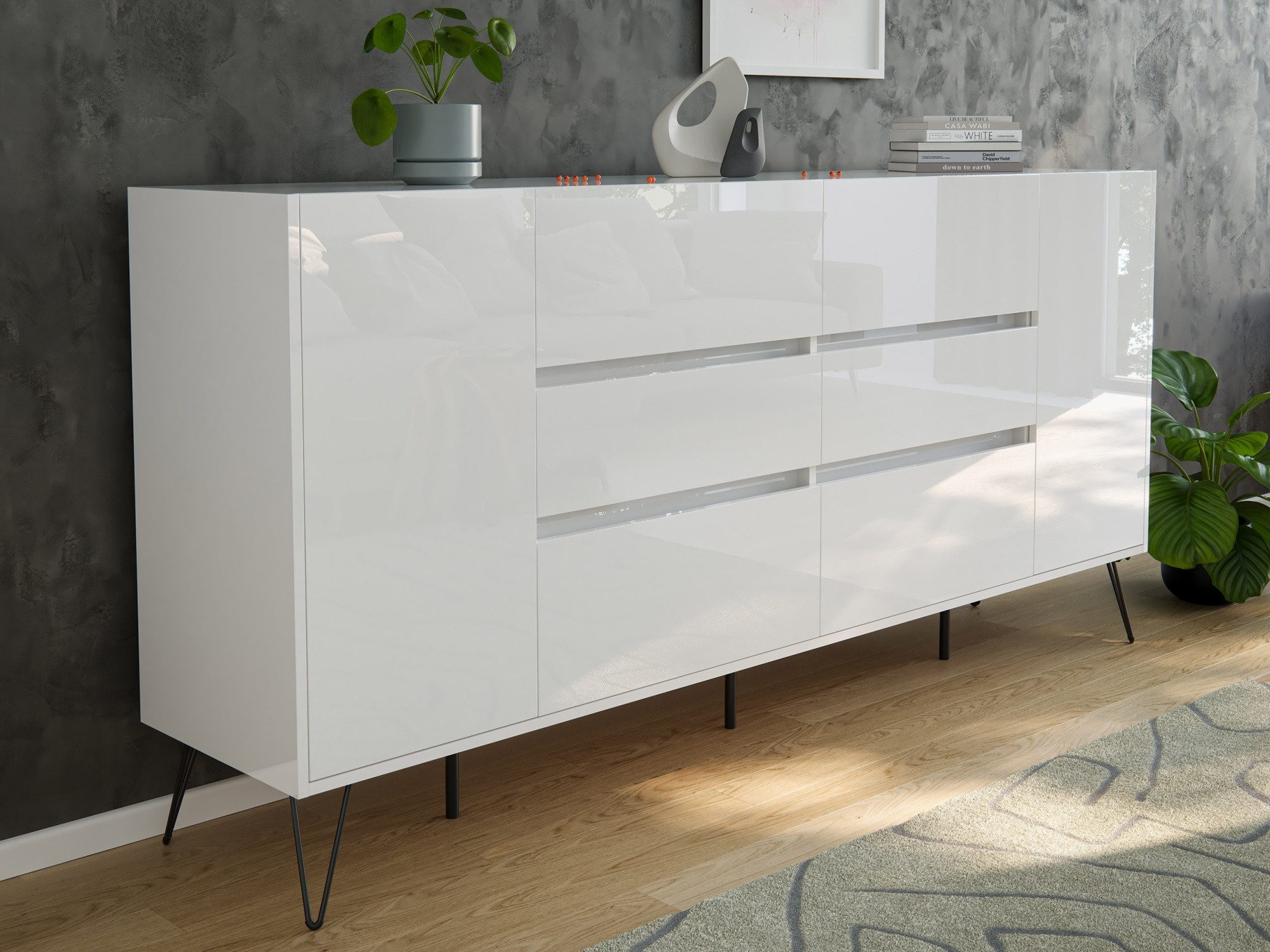Produktbild von Hitsuki Kommode Weiss Mit Türen & Sideboard Weiss Matt 110x30x70 Cm H 631005