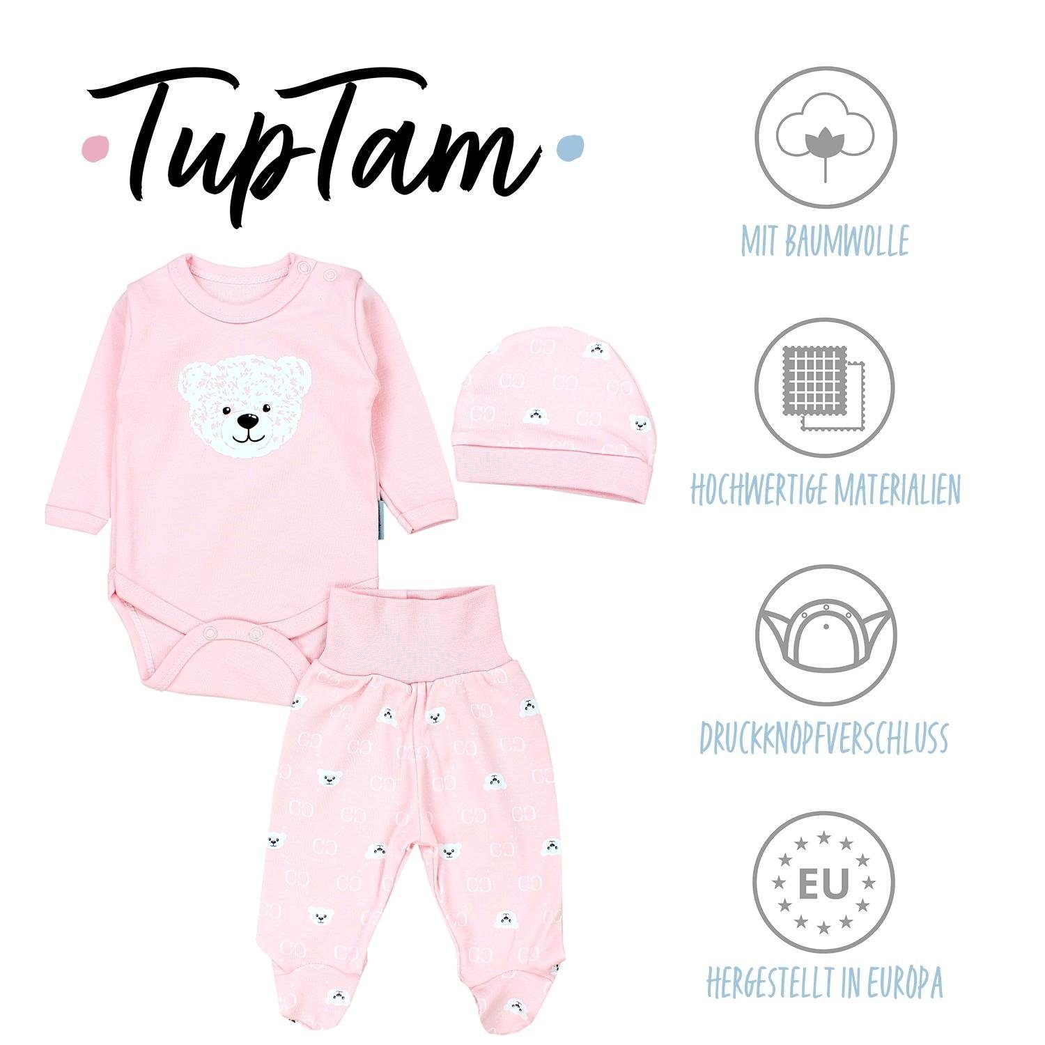 TupTam Langarmbody Baby Mädchen Jungen Bekleidungsset Langarmbody Hose Mütze mit Spruch