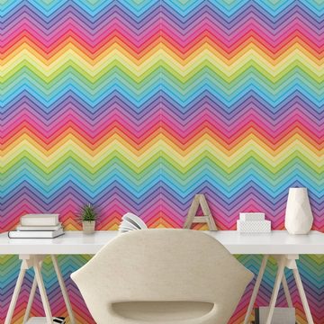 Abakuhaus Vinyltapete selbstklebendes Wohnzimmer Küchenakzent, Regenbogen Bunte Vivid Chevron