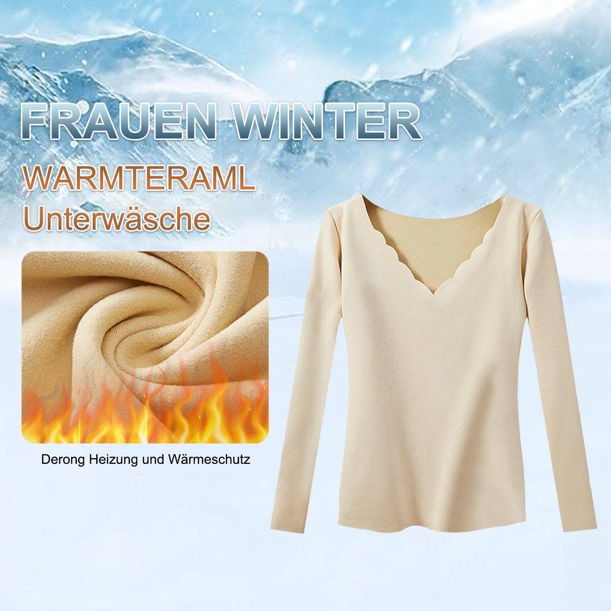 Thermounterwäsche winter Langarmshirt Oberteil Hautfarbe Damen Thermounterhemd V-Ausschnitt,für Jormftte