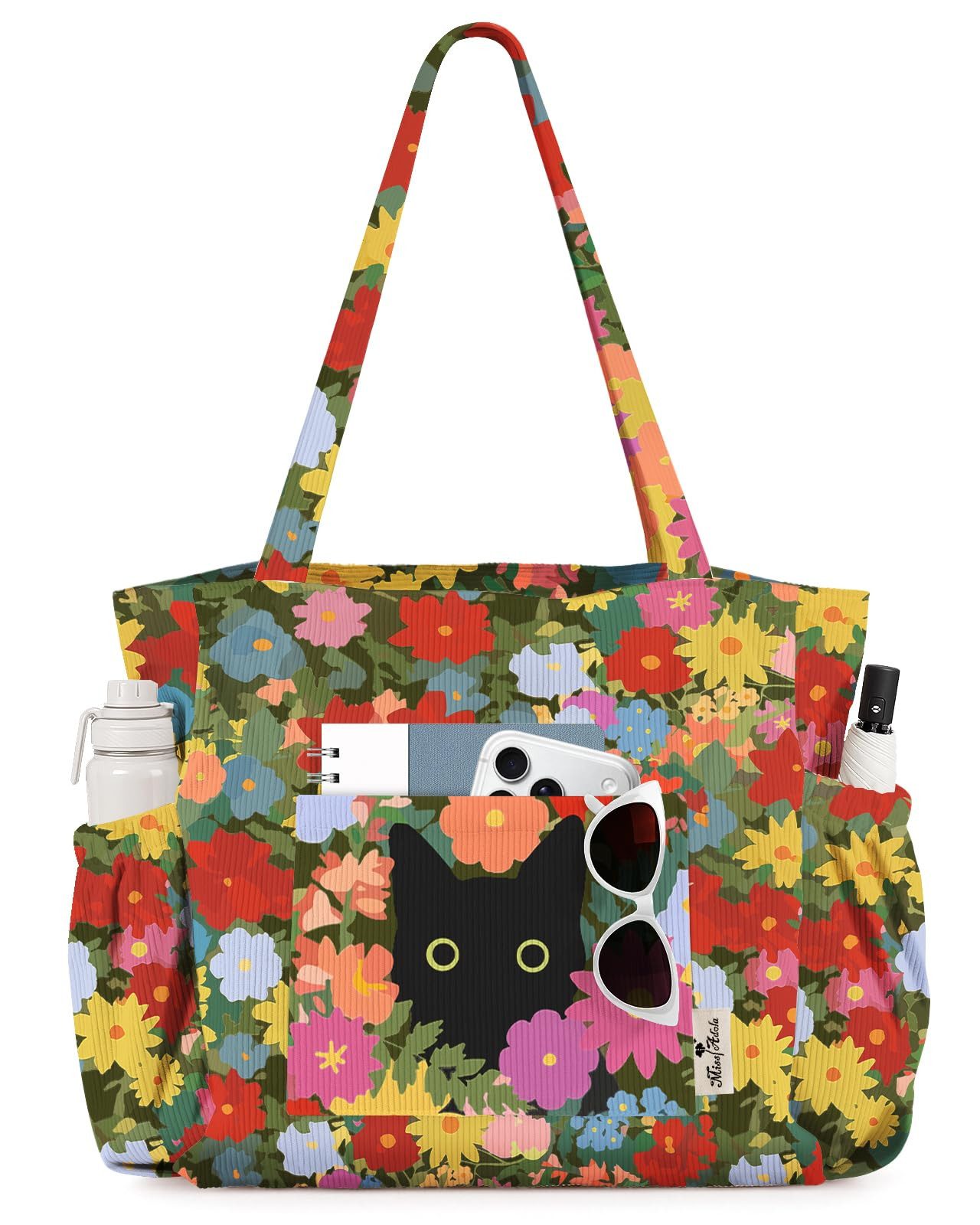 nsihing Umhängetasche Cord Tasche Damen, Groß Tote Bag Strandtasche mit Reißverschluss, Shopper Tasche, Elegant Handtasche für Arbeit Schule Gym
