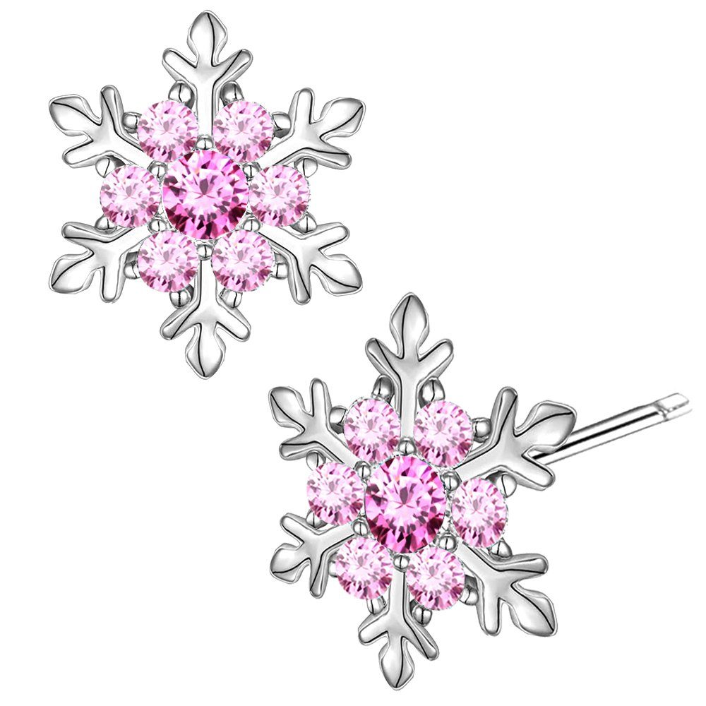 Limana Paar Ohrstecker Schneeflocke Stern 925 Silber Damenohrringe Kinderohrringe Ohrringe (Inkl. Geschenkdose mit Engel Silberohrringe Echtschmuck rosa pink),  – Bild 5 von 5