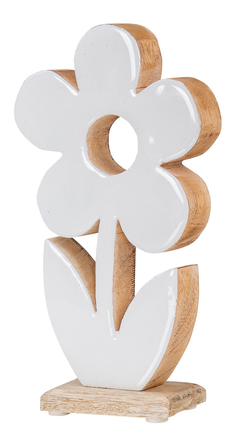 Levandeo® Dekoobjekt, Blume aus Holz H23cm Mango Weiß Natur Braun Tischdeko Deko