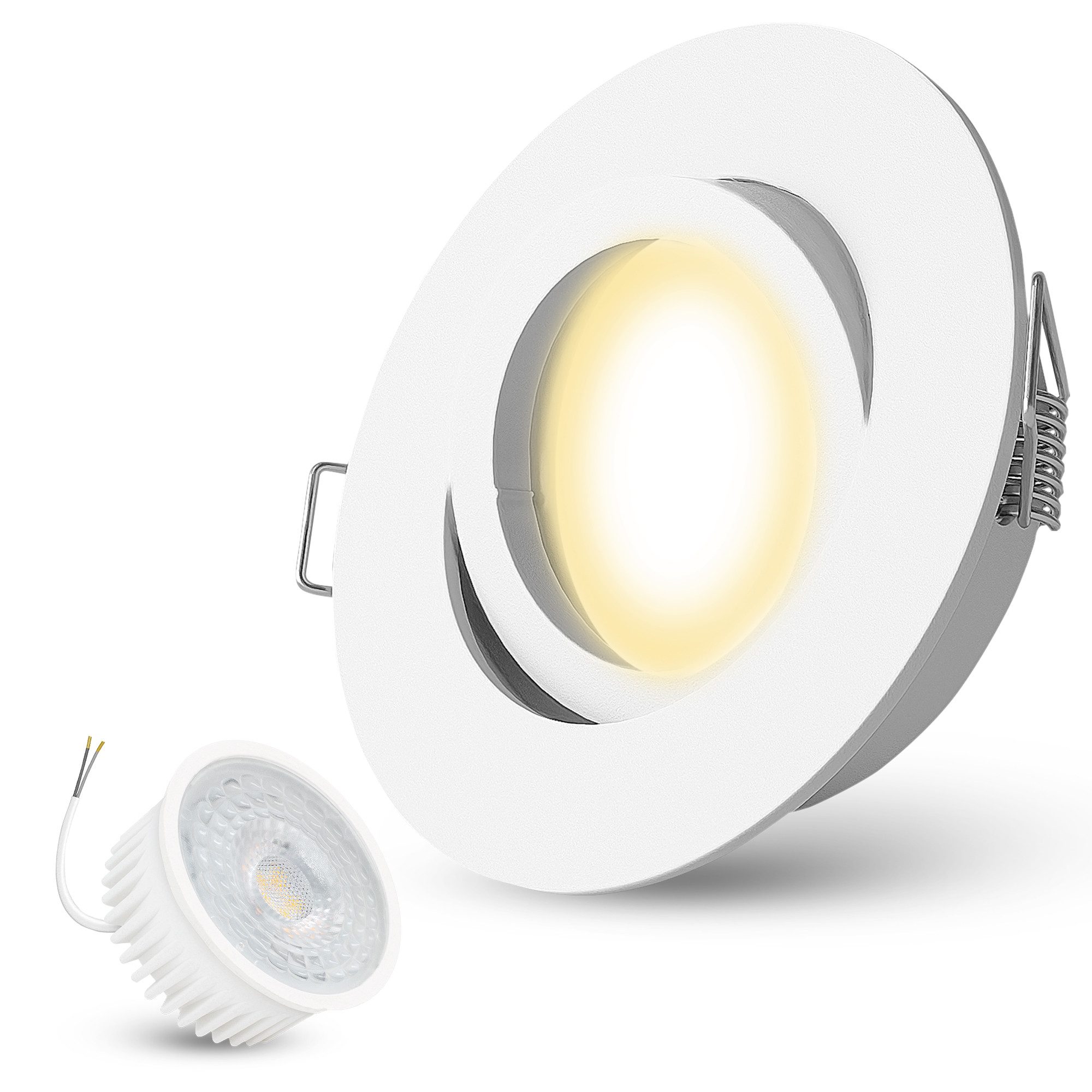 linovum LED Einbaustrahler Extra-Flacher LED Einbaustrahler warmweiss 4W Modul 230V - Weiss rund, Warmweiß