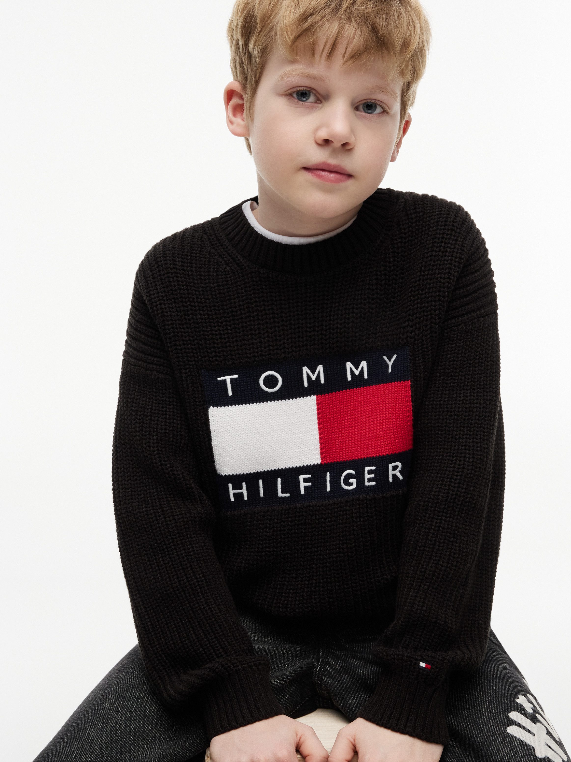 Tommy Hilfiger Strickpullover HERITAGE FLAG Rundhalsausschnitt, Rippstrick, Kinder bis 16 Jahre
