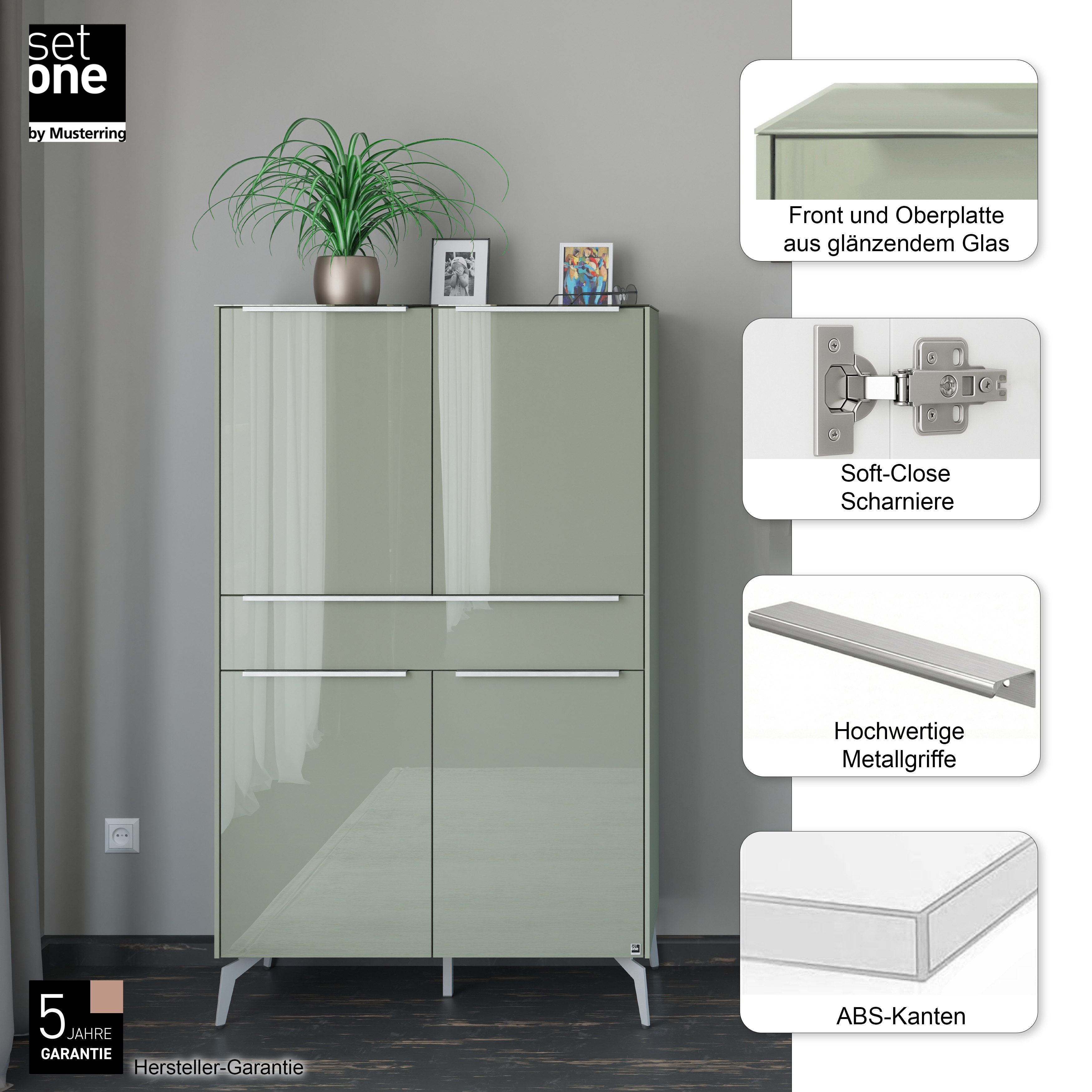 set one by Musterring Highboard Reno (1 St), Mit Winkelfuß in diversen Farben, 155 cm Höhe & Farbauswahl