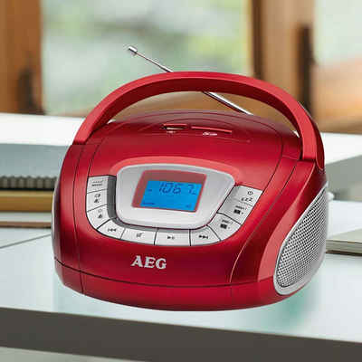 AEG Radio (Radio mit USB und SD Slot Stereoanlage rot Musikanlage MP3 Wecker Uhr)