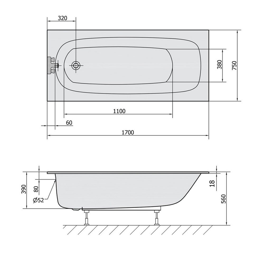 Thumbnail - HAK Badewanne EBRO SLIM 170x75cm, Slim