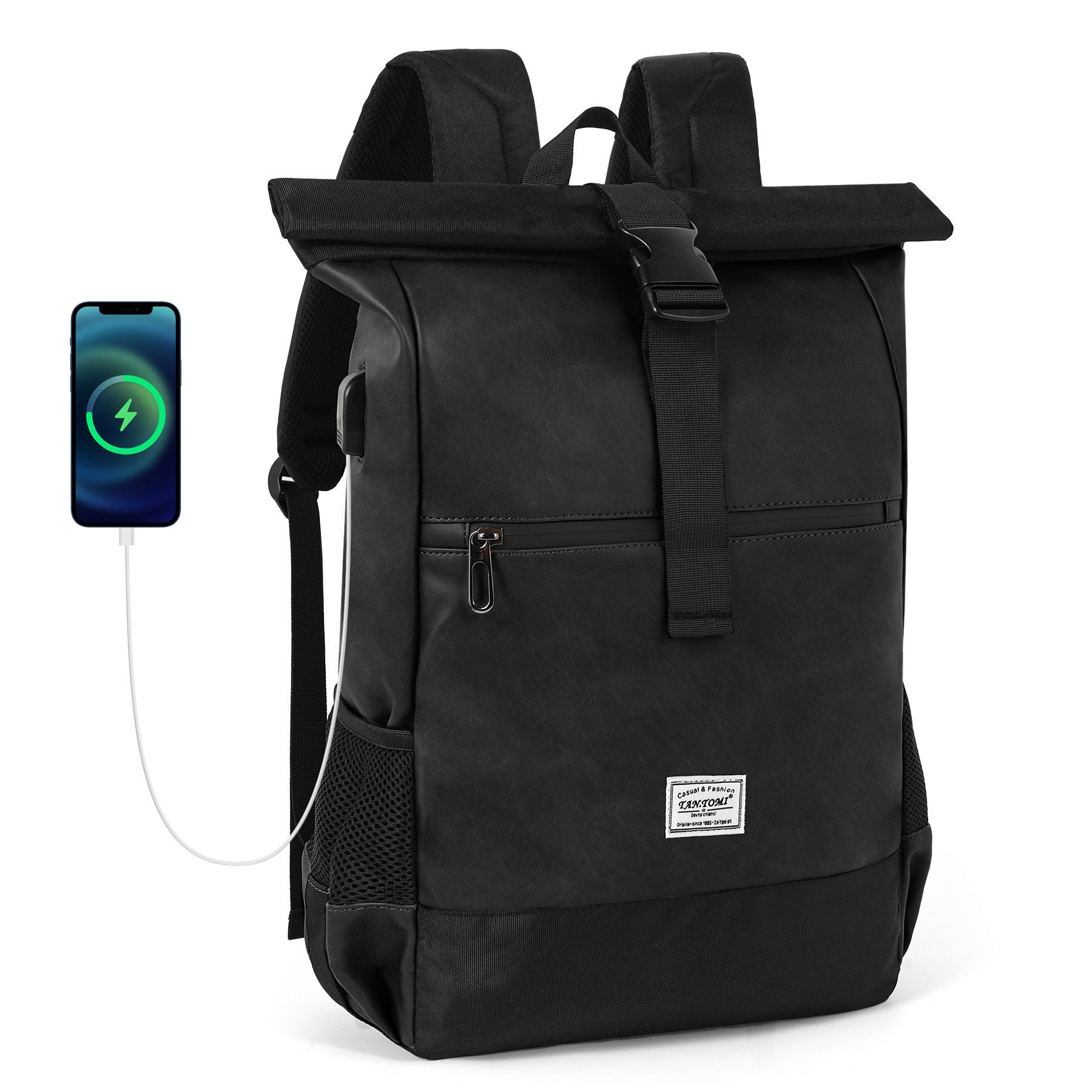 TAN.TOMI Cityrucksack Arbeitsrucksack Groß, Rolltop Rucksack Wasserdicht für Damen & Herren (Laptop Rucksack für 17 Zoll), Elegant Reiserucksack Daypack für Reisen, Radfahren, Uni Schule