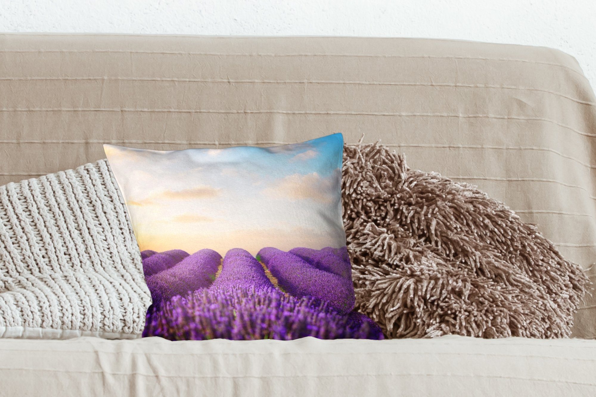 Lavendel Füllung Dekokissen Deko, MuchoWow Himmel Schlafzimmer, Sofakissen Blumen, - Wolken mit Zierkissen - für - Wohzimmer,