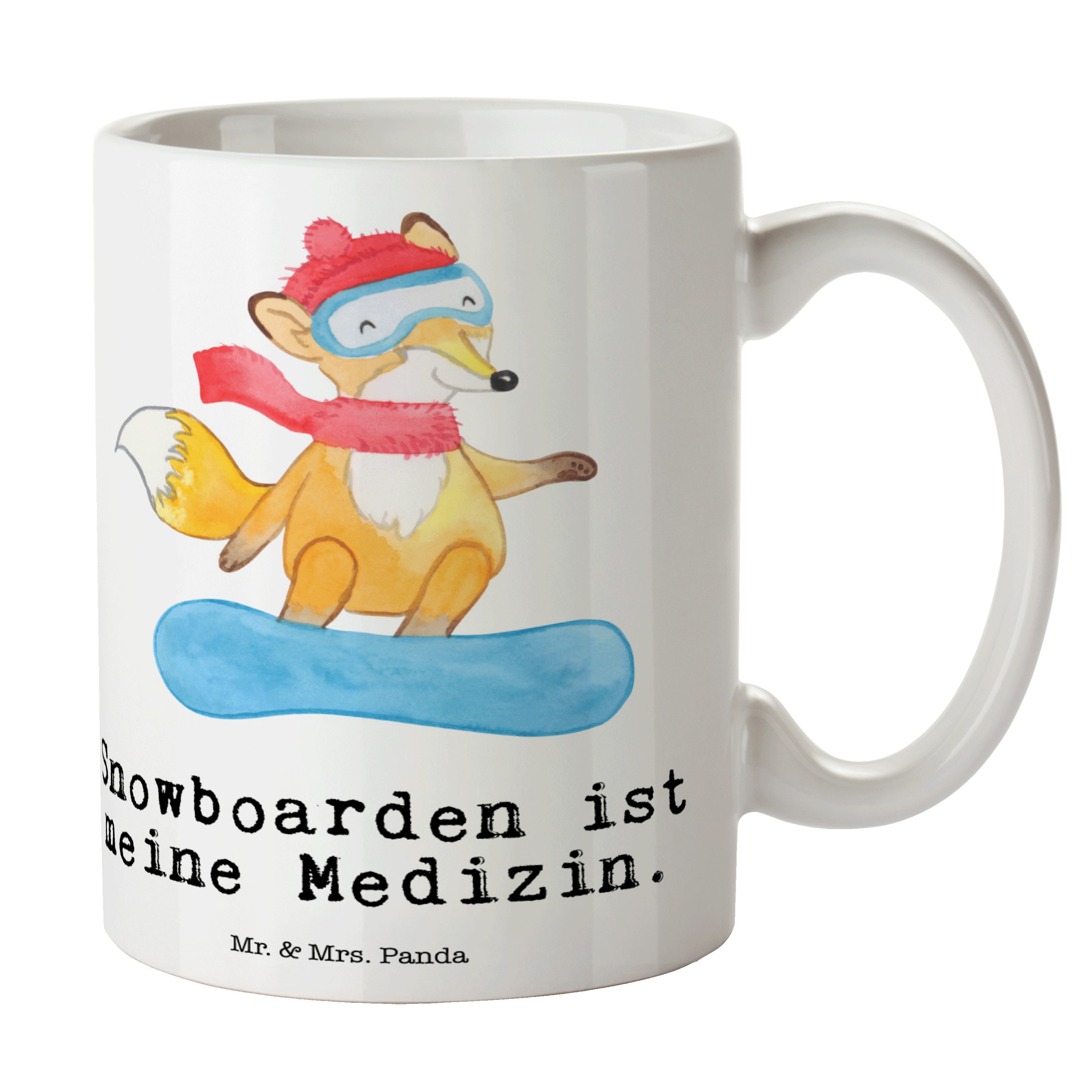 Mr. & Mrs. Panda Tasse Fuchs Snowboarden Medizin - Weiß - Geschenk, Becher, Kaffeetasse, Sno, Keramik