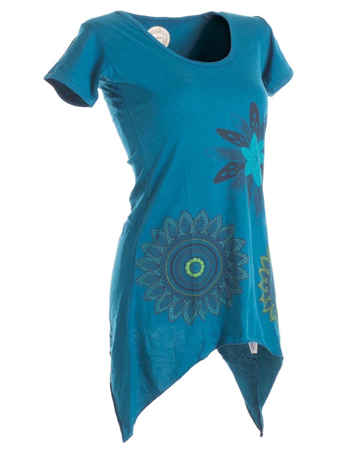 Vishes Tunikakleid Asymmetrisches Longshirt m. großen Blumen bedruckt Boho, Elfen, Hippie Style