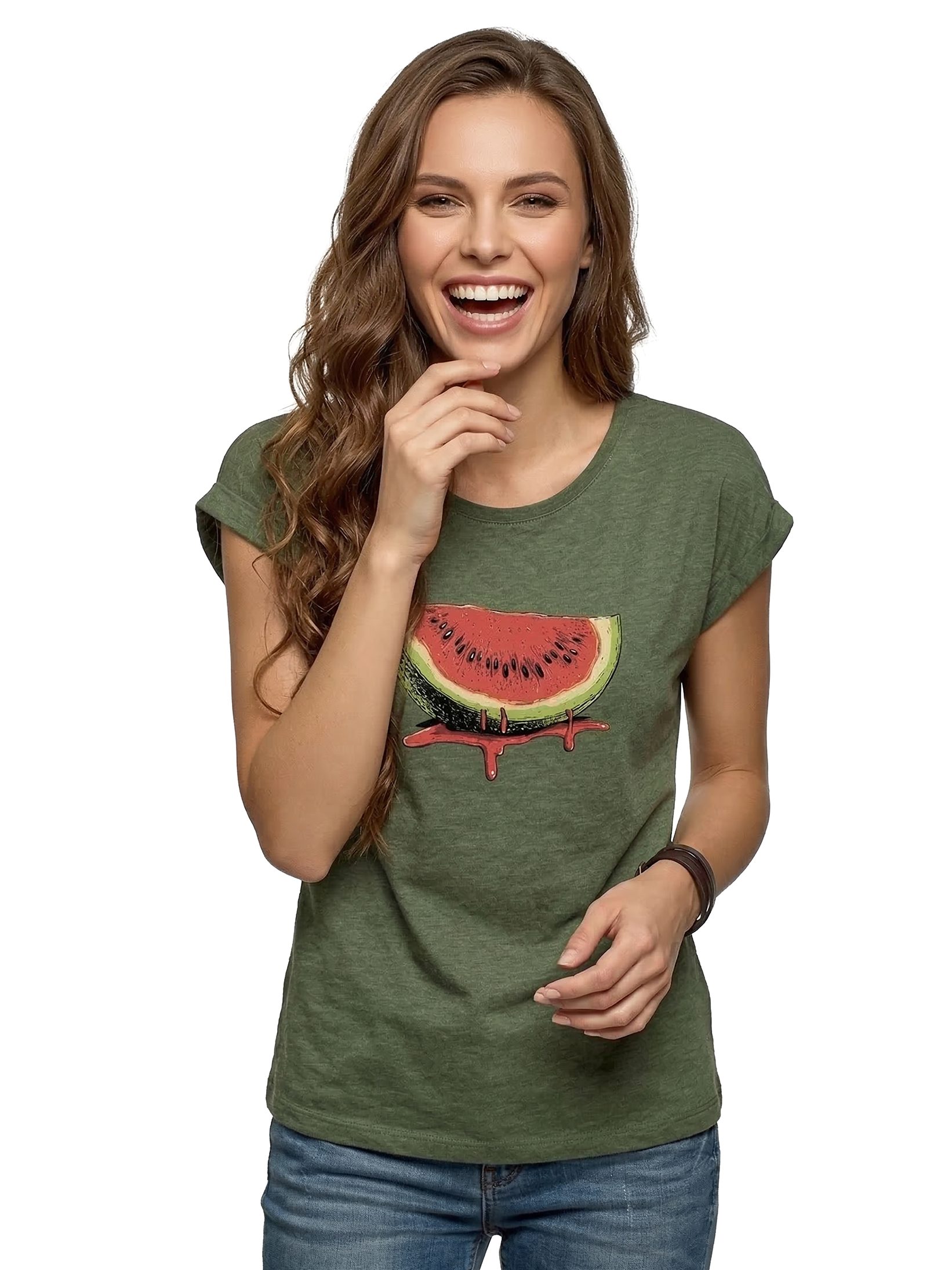 MAKAYA Print-Shirt mit Wassermelone für Damen Watermelon Fruit Summer Top (Schwarz, Blau, Grau, Grün, Hellgrau, Rosa, Weiß, 34, 36, 38, 40, 42, 44, 46, 48, 50) Baumwolle
