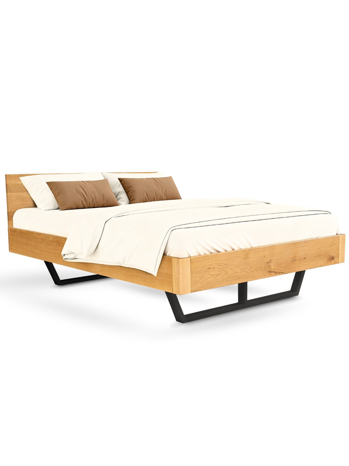 holz4home® Bettgestell Massivholzbett Eiche I Holzbett Massiv Eichenholz Metall-/ Holzbeine, Massivholz