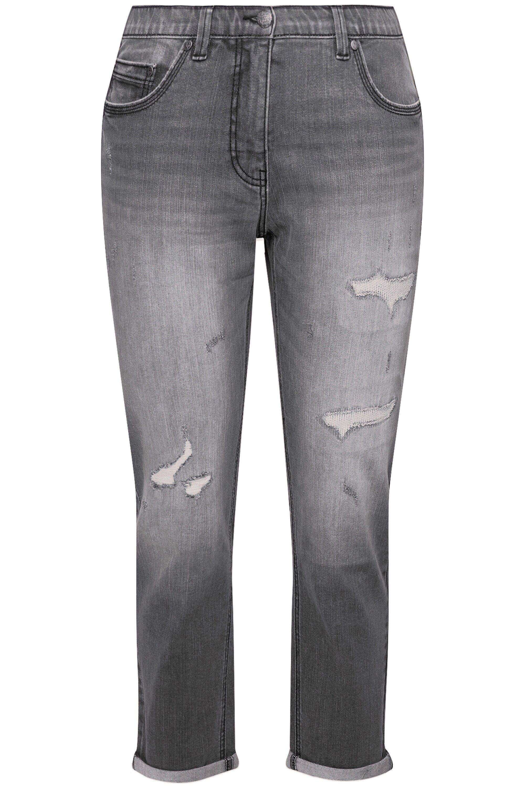 Ulla Popken Regular-fit-Jeans Boyfriend-Jeans Destroy-Effekte Stretch günstig online kaufen